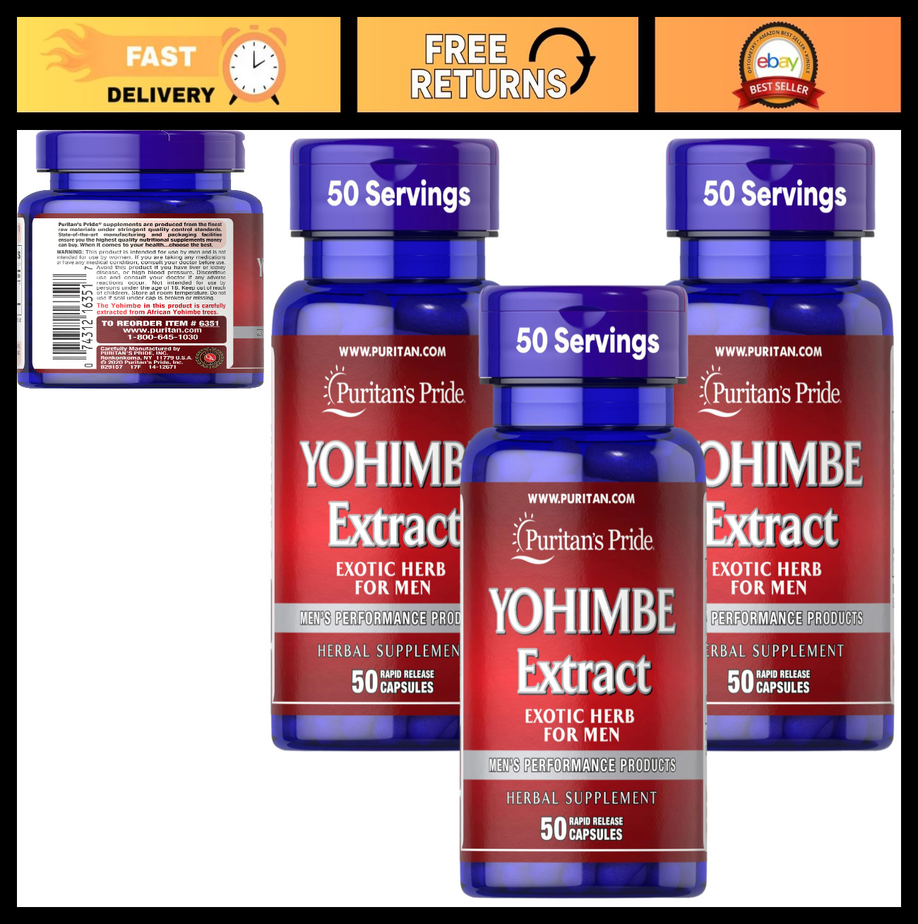 Yohimbe 1000mg Capsules – 150 Veggie Capsules Total, Herbal Supplement, Pack of