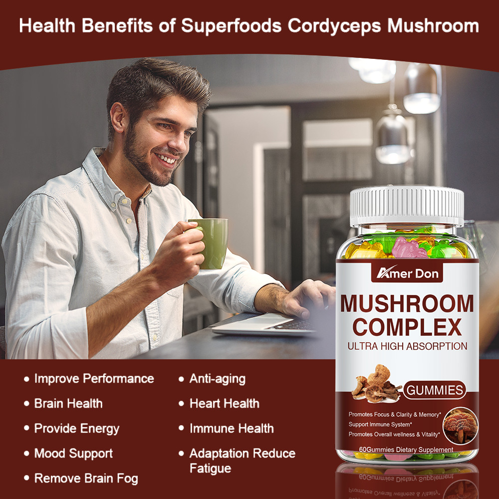 Mushroom Gummies Supplement 2500mg 10 Mushrooms Blend Reishi, Lions Mane US SHIP