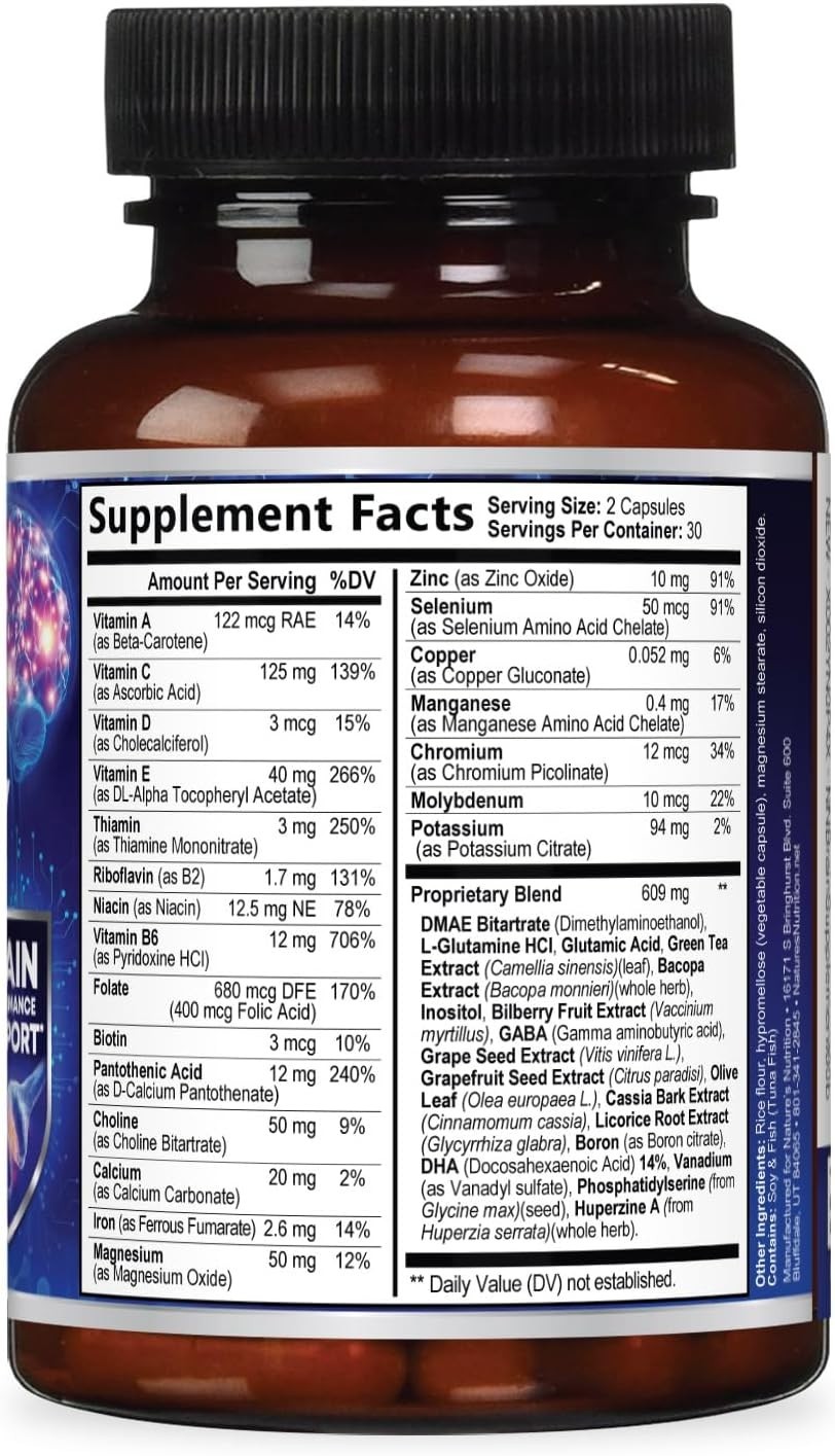 3X Strength Brain Memory Supplement – Boost Focus & Memory (60 Natural Capsules)