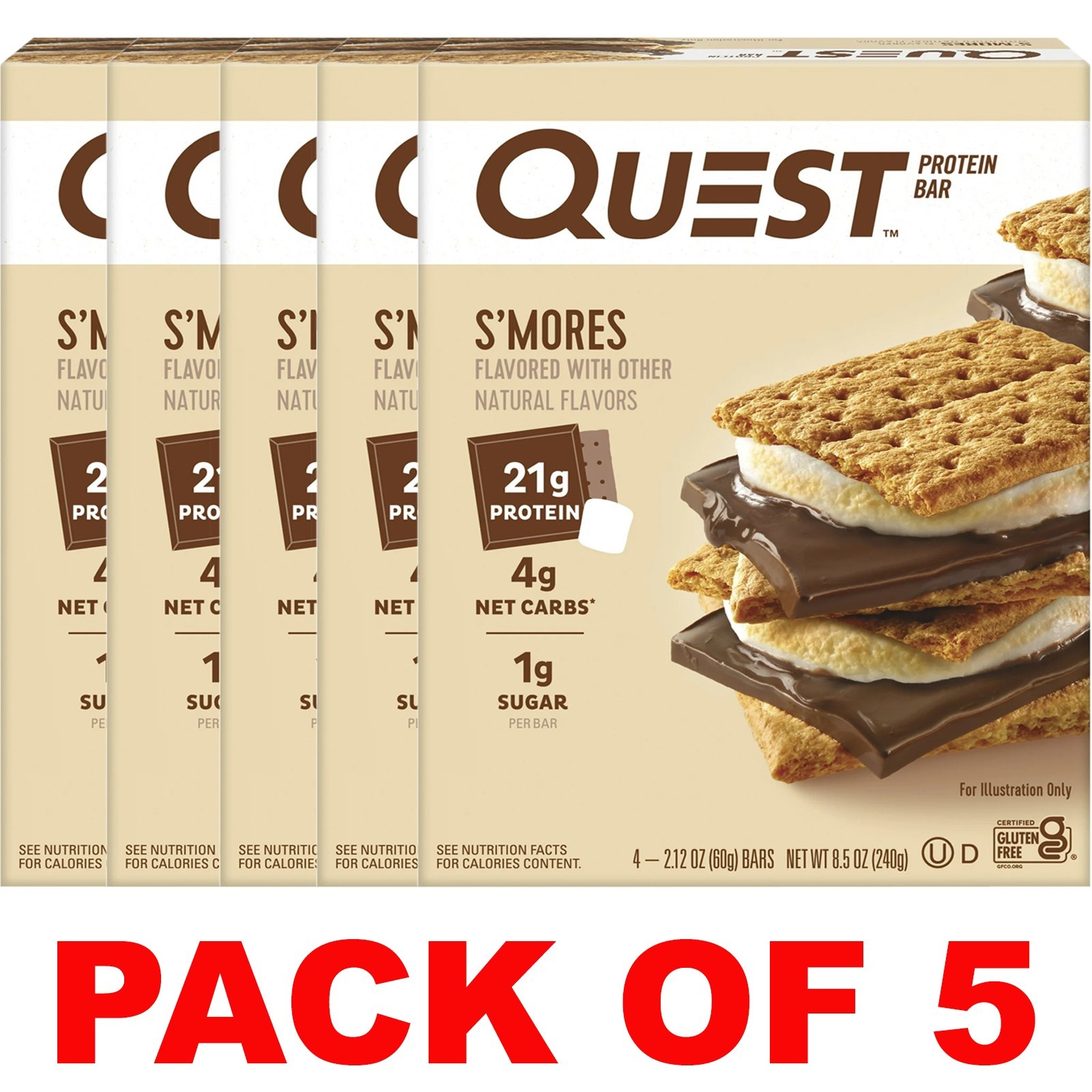 QUEST S’mores Protein Bars Natural Flavors- 4 Bars in a Box – 5 BOXES