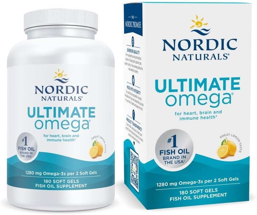 Nordic Naturals Ultimate Omega Lemon 1280mg 180ct Fish Oil EPA DHA Heart Brain