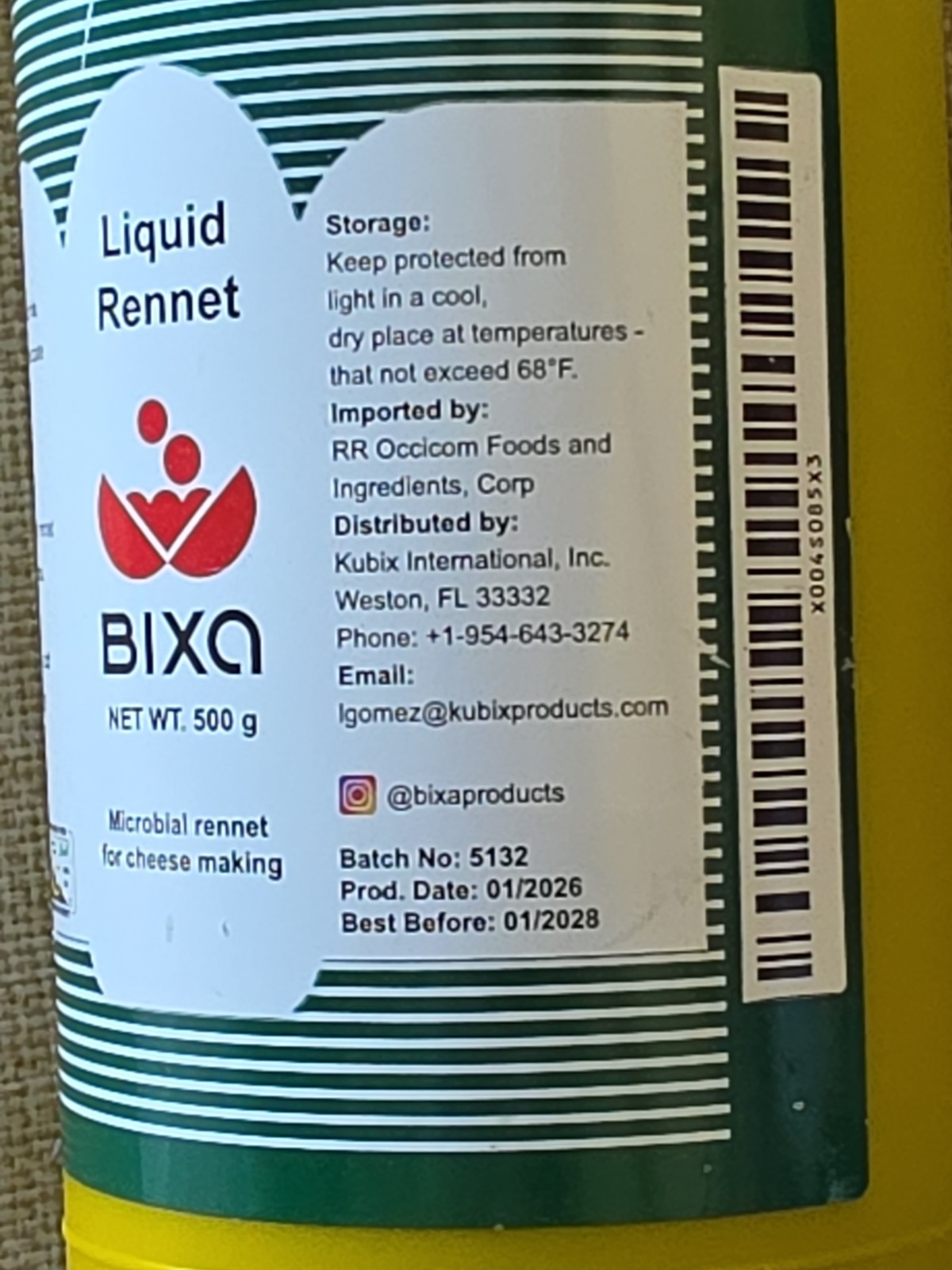 BIXA Liquid Microbial Rennet for Cheese Making – Vegetarian, Non-GMO, 16.9 fl oz