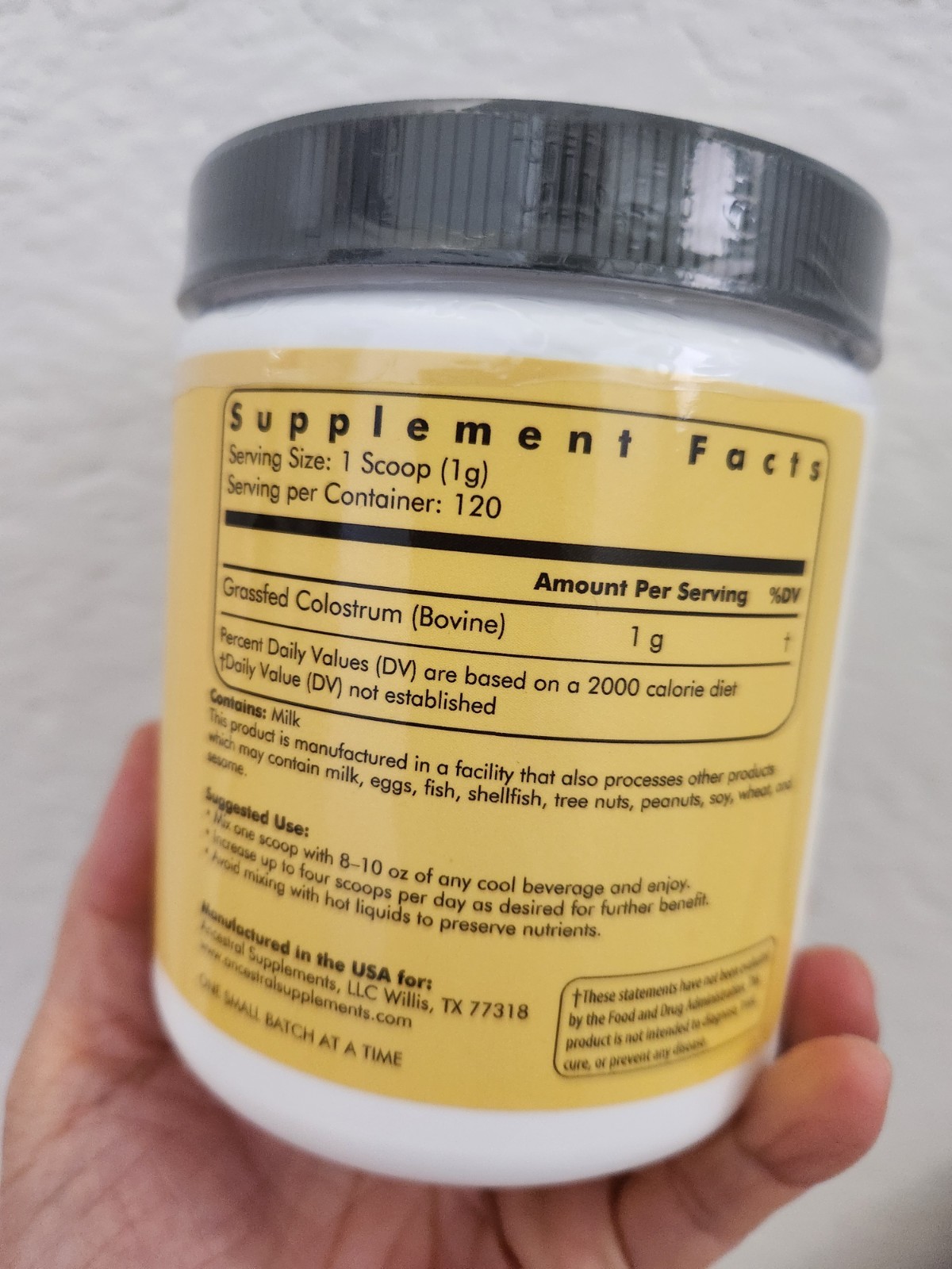 Ancestral Supplements Bovine – Grass Fed, Freeze Dried, Colostrum Powder