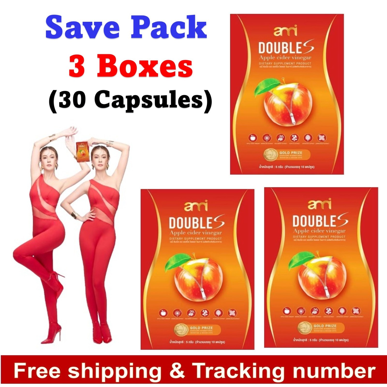 3 X Ami Double S Apple Cider Dietary Supplement 10 Caps