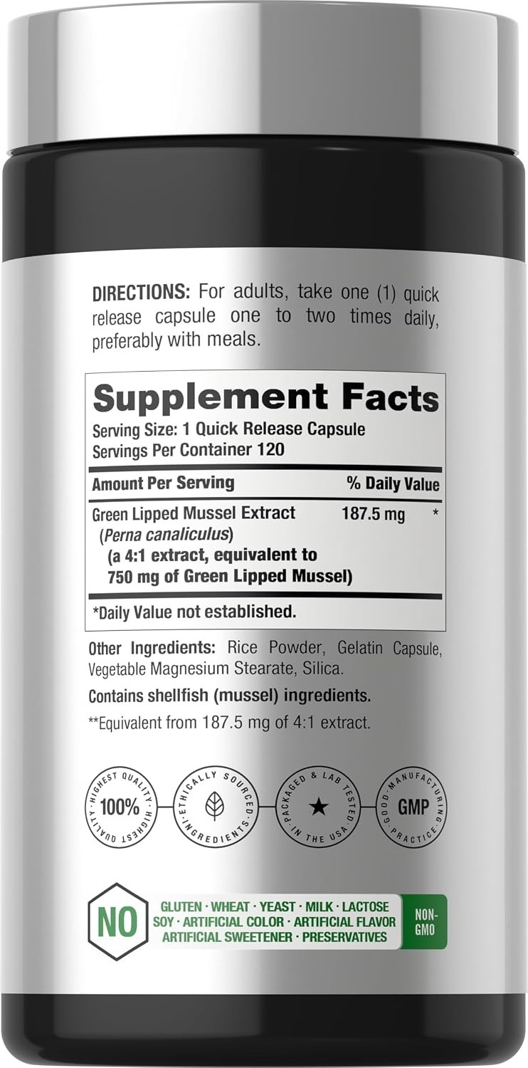 Green Lipped Mussel Capsules 750 mg | 120 Count | from New Zealand | by Horbaach