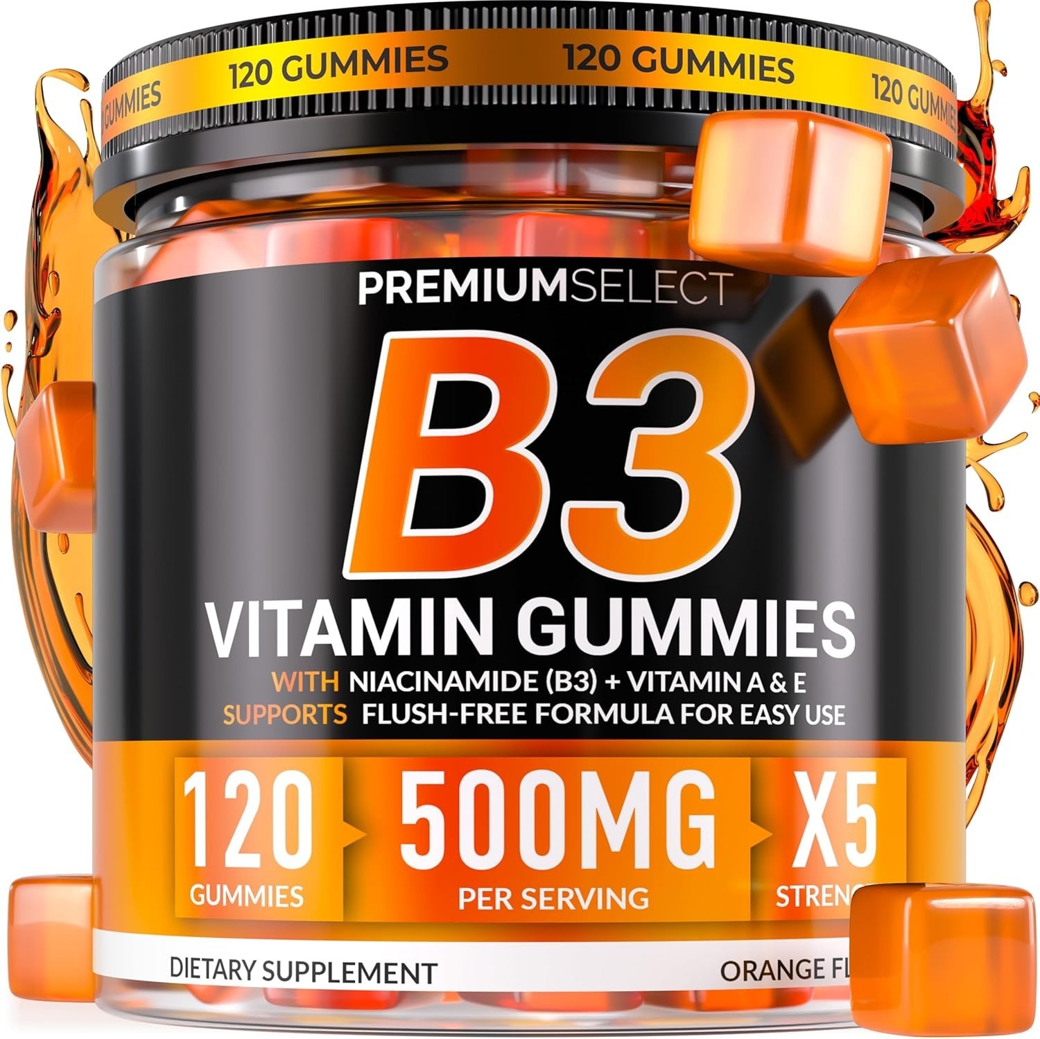 Vitamin B3 Gummies Niacinamide 500mg – 120 Gummies Supplement For Adults +