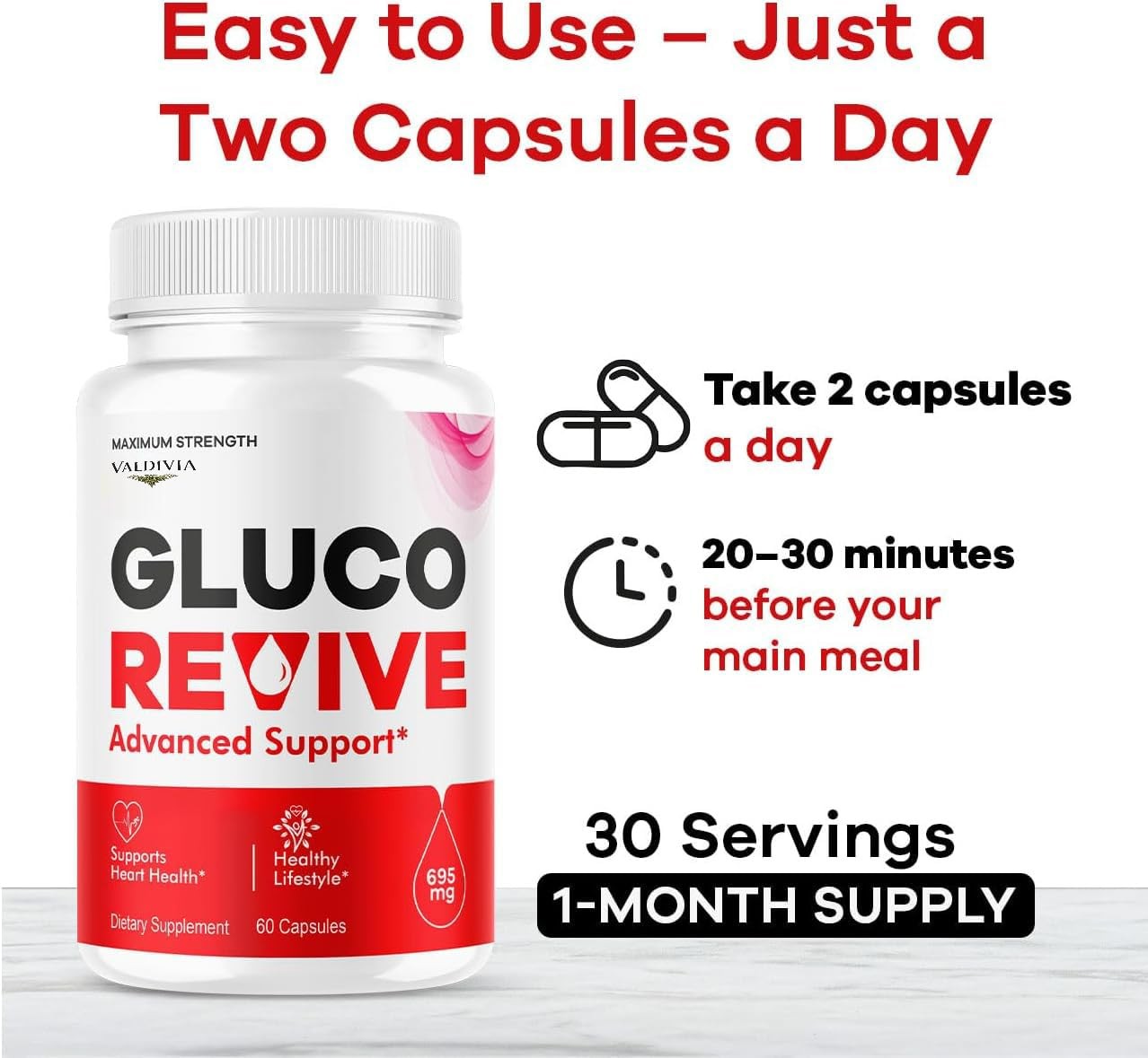 GlucoRevive Blood Sugar Balance Support Supplement Capsules 1 Pack 60Ct