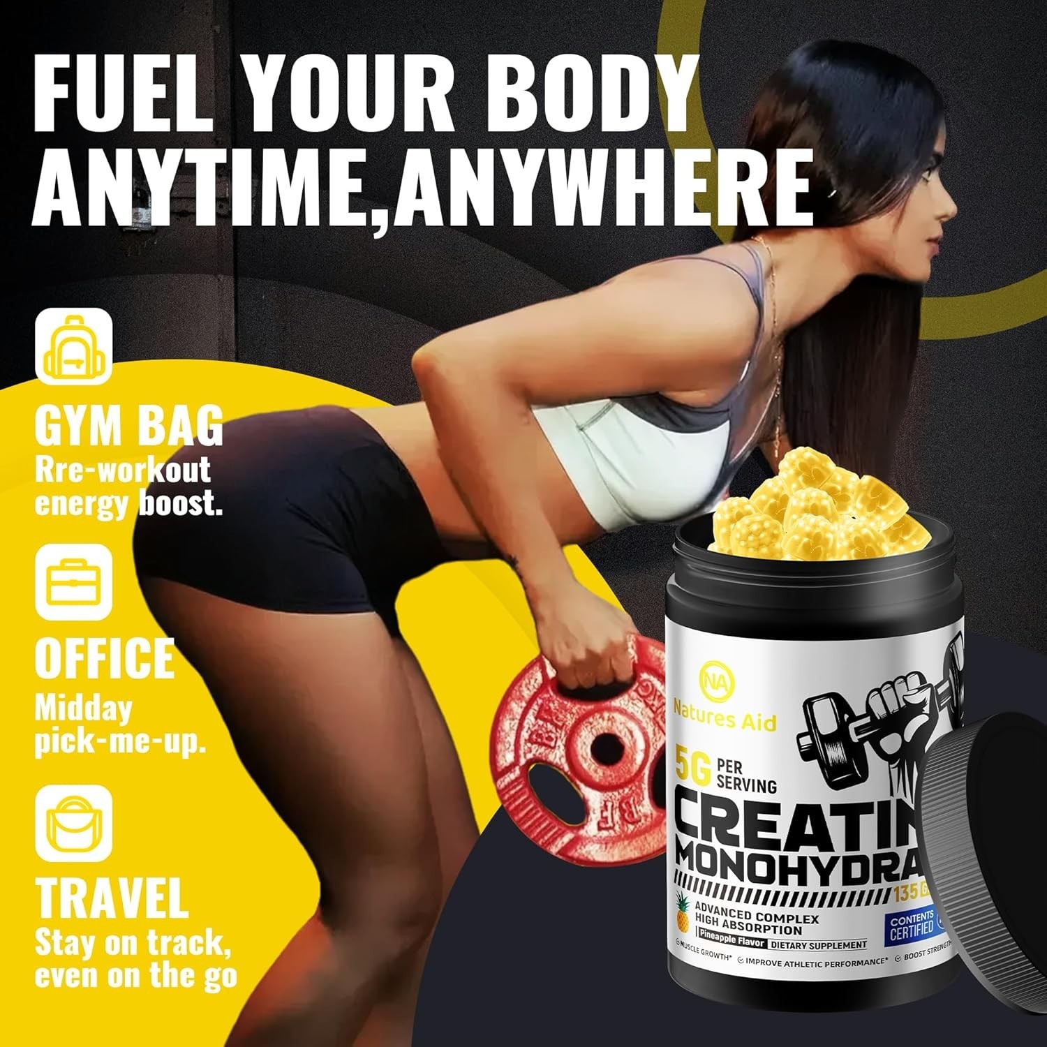 Certified Creatine Gummy 5g – Creatine Monohydrate Gummies – Pre-Workout Energy