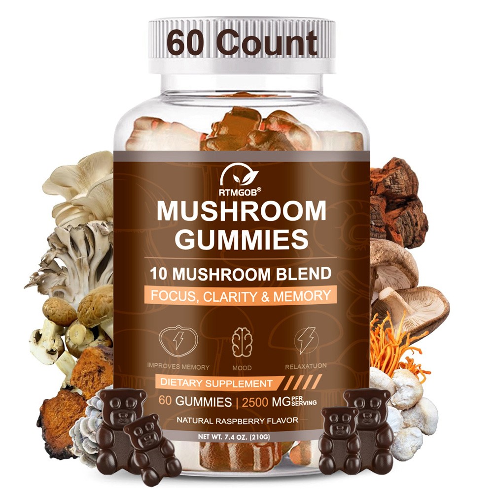 8 in 1 Mushroom Gummies Complex Ashwagandha & Lions Mane Reishi, Cordyceps…