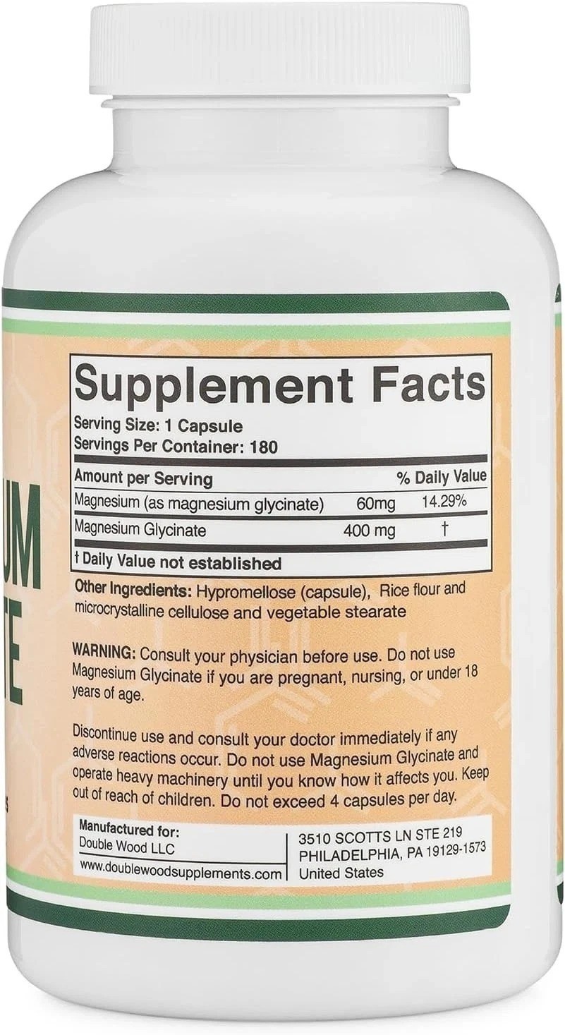 Double Wood Supplements Magnesium Glycinate 400Mg | 180 Capsules | Sleep, Muscle