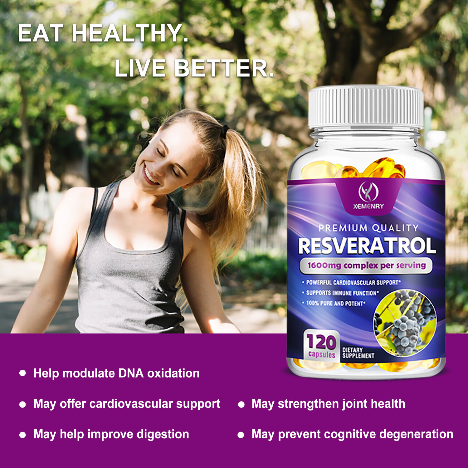Resveratrol Capsules – Anti-Aging, Antioxidants – with Green Tea, Grape Seed