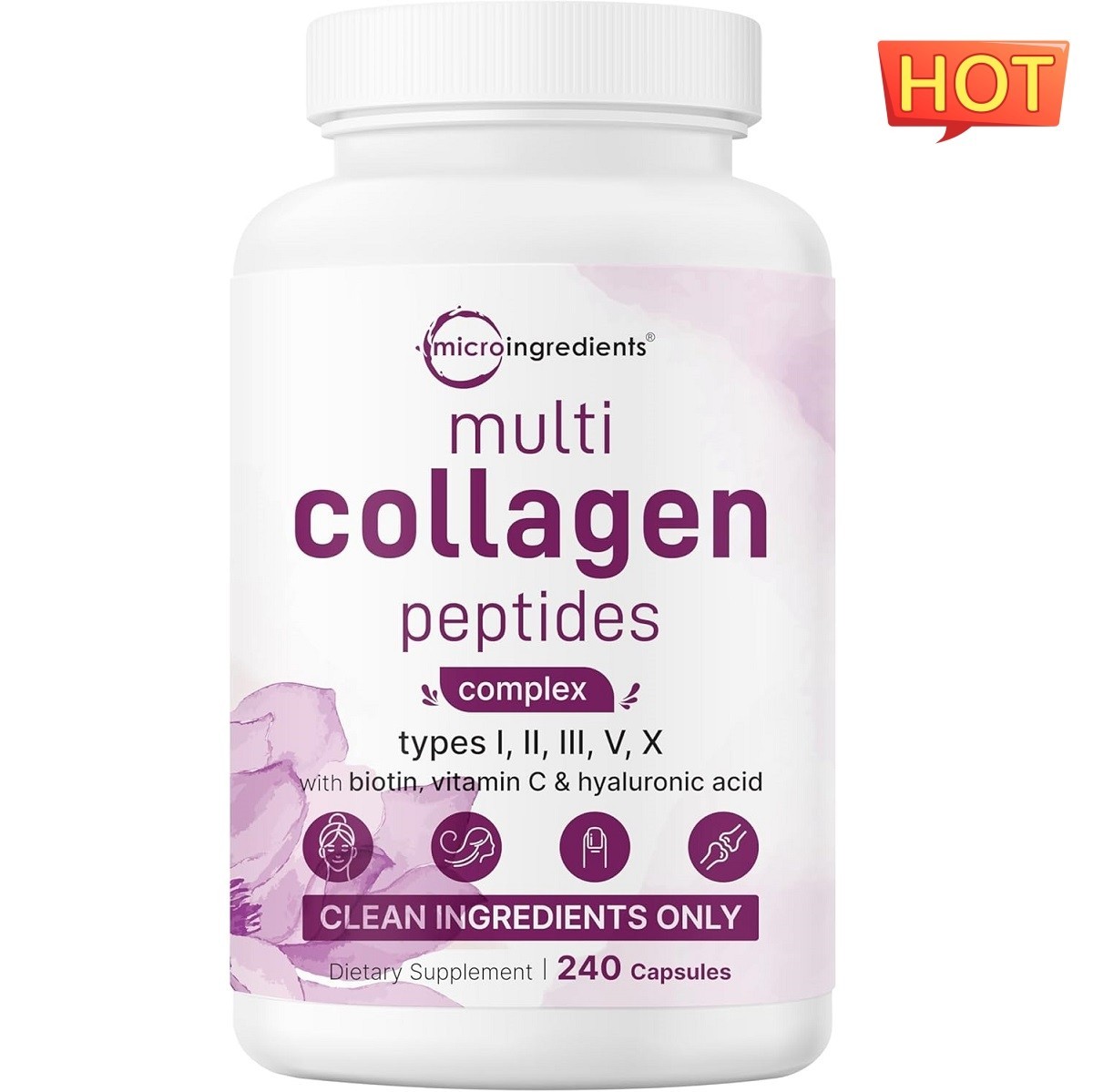 Micro Ingredients Multi Collagen Peptides Complex Types I-V-X Biotin Vit C 240