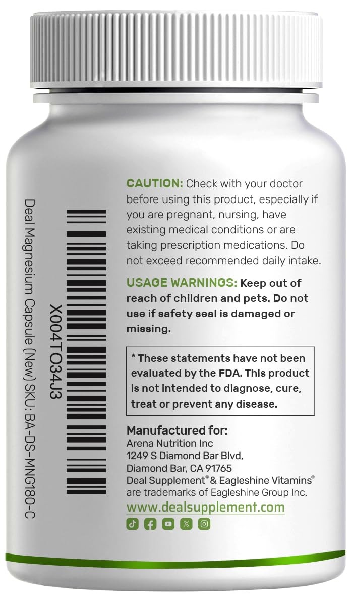 Deal Supplement Magnesium Glycinate 500mg, 240 Veggie 240 Count (Pack of 1)