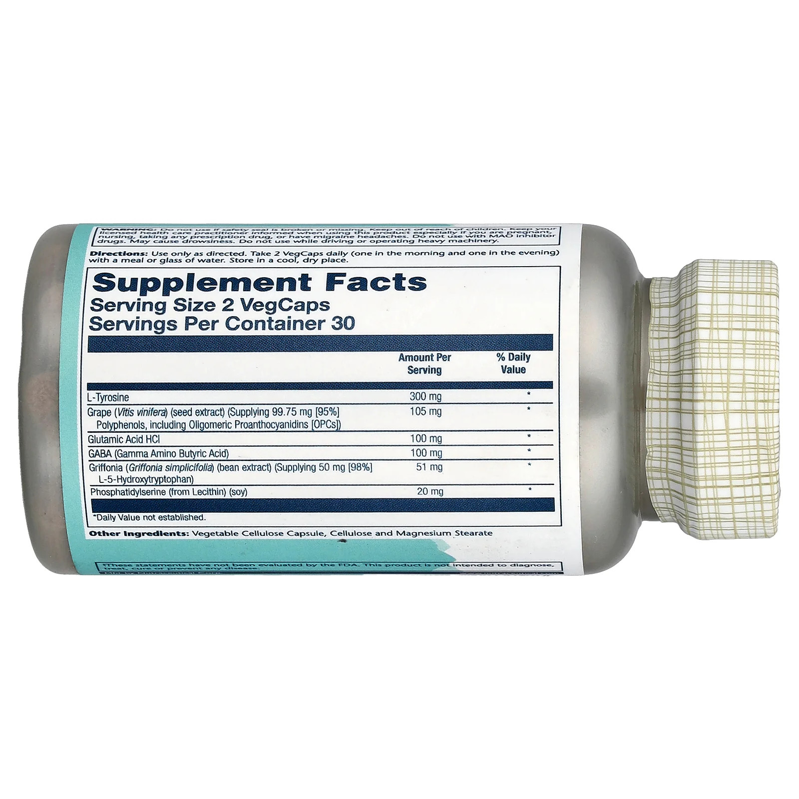 2 X Solaray, Focus For Adults with L-Tyrosine, Grape Seed Extract, Gaba & 5-HTP
