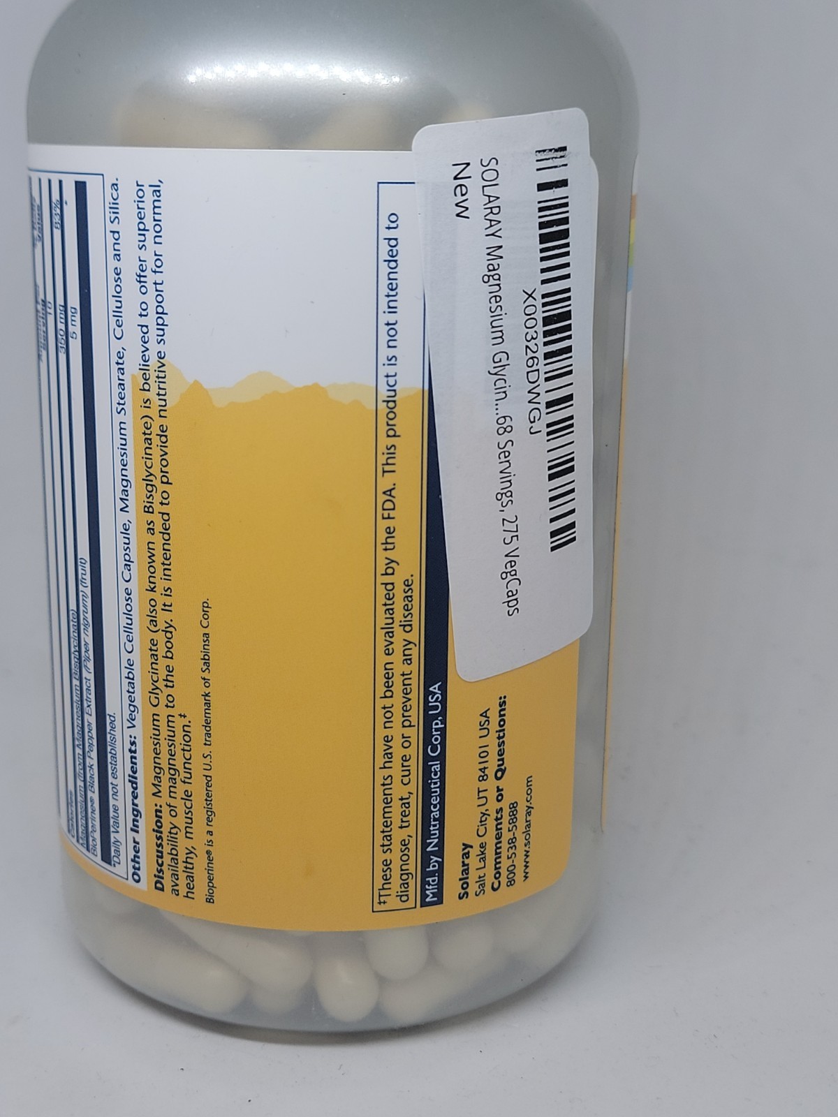 Solaray Magnesium Glycinate, 275 count, 350mg VALUE SIZE best by 06/2029 New
