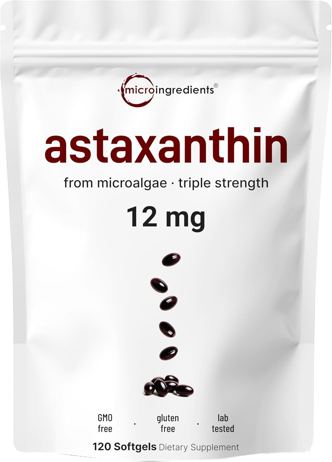Astaxanthin 12mg with MCT Oil – 120 Gluten-Free Softgels for Health