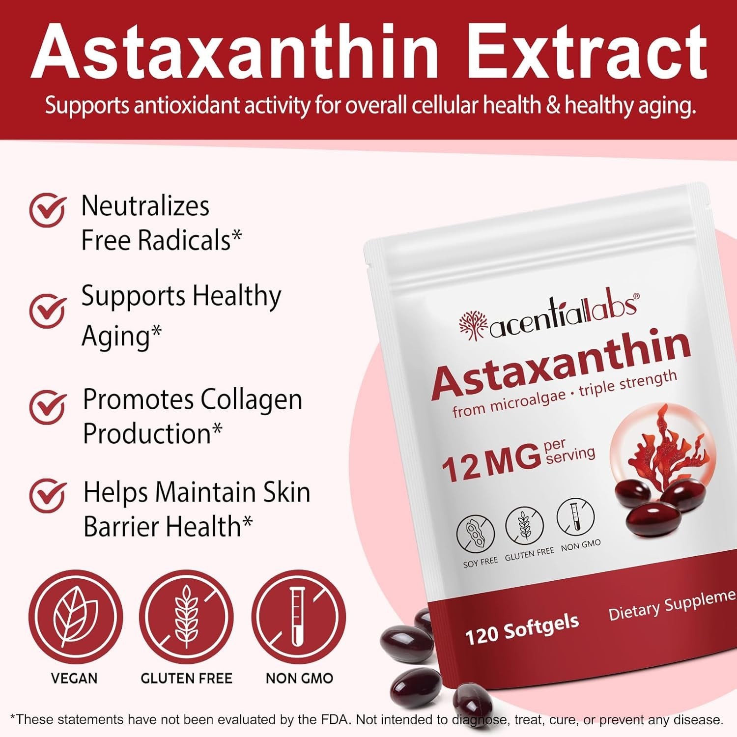 ZUZOKKAHA Astaxanthin Supplements 12mg – 120 Softgels | Premium Natural Antio…