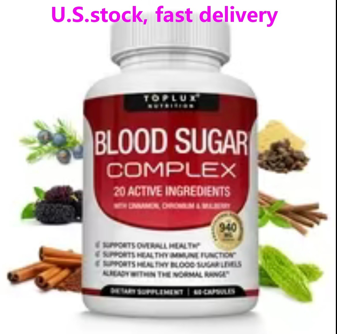 Toplux Blood Sugar Complex Capsules 20 Vitamins Minerals Vegan Non-GMOMetabolism