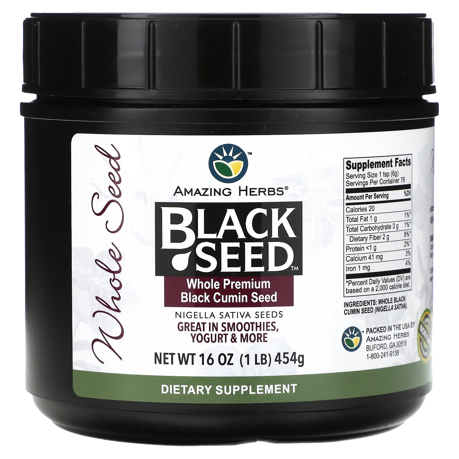 2 X Amazing Herbs, Black Seed, Whole Premium Black Cumin Seed, 16 oz (454 g)