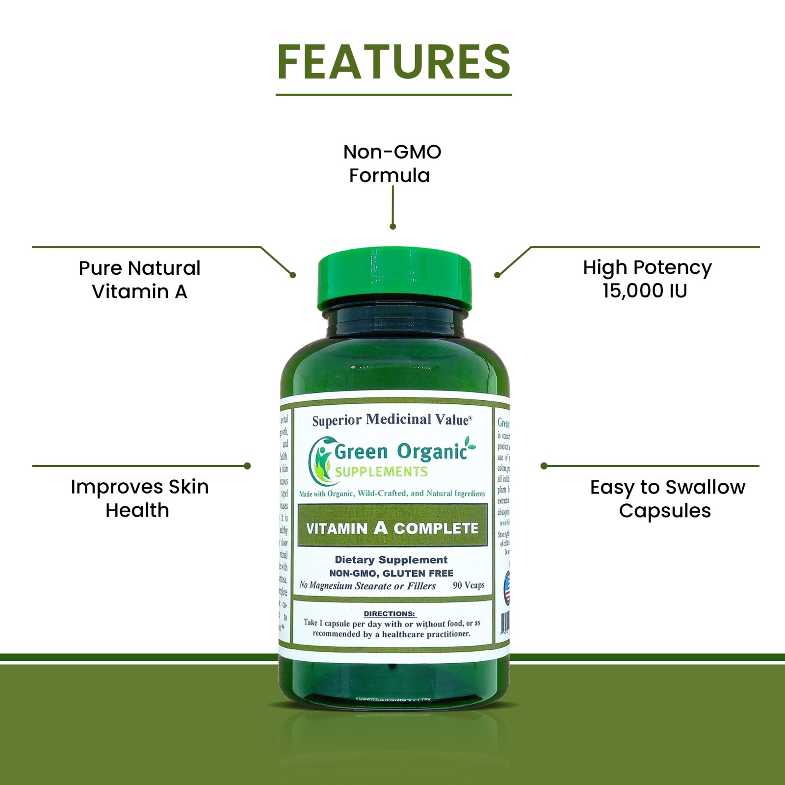 Green Organic Supplements’ Natural Vitamin A – Retinyl Palmitate & Gluten Free