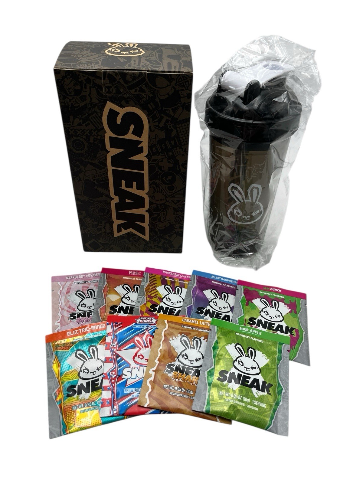 Sneak Energy Starter Pack – 9 Sachets & Monochrome Shaker