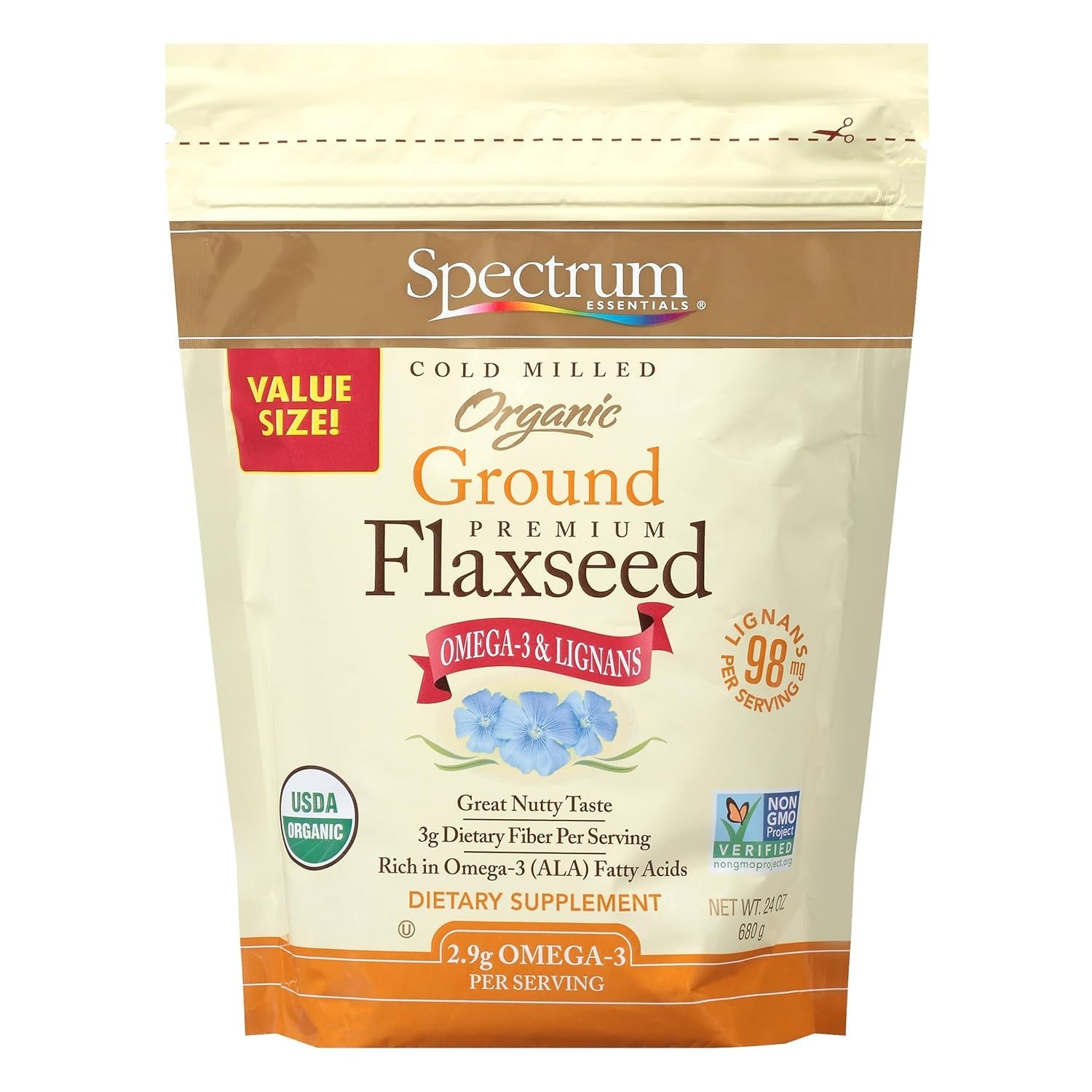 Essentials Organic Ground Flaxseed, Gluten-Free, 24 Oz – Nutty Flavor & Omega-3