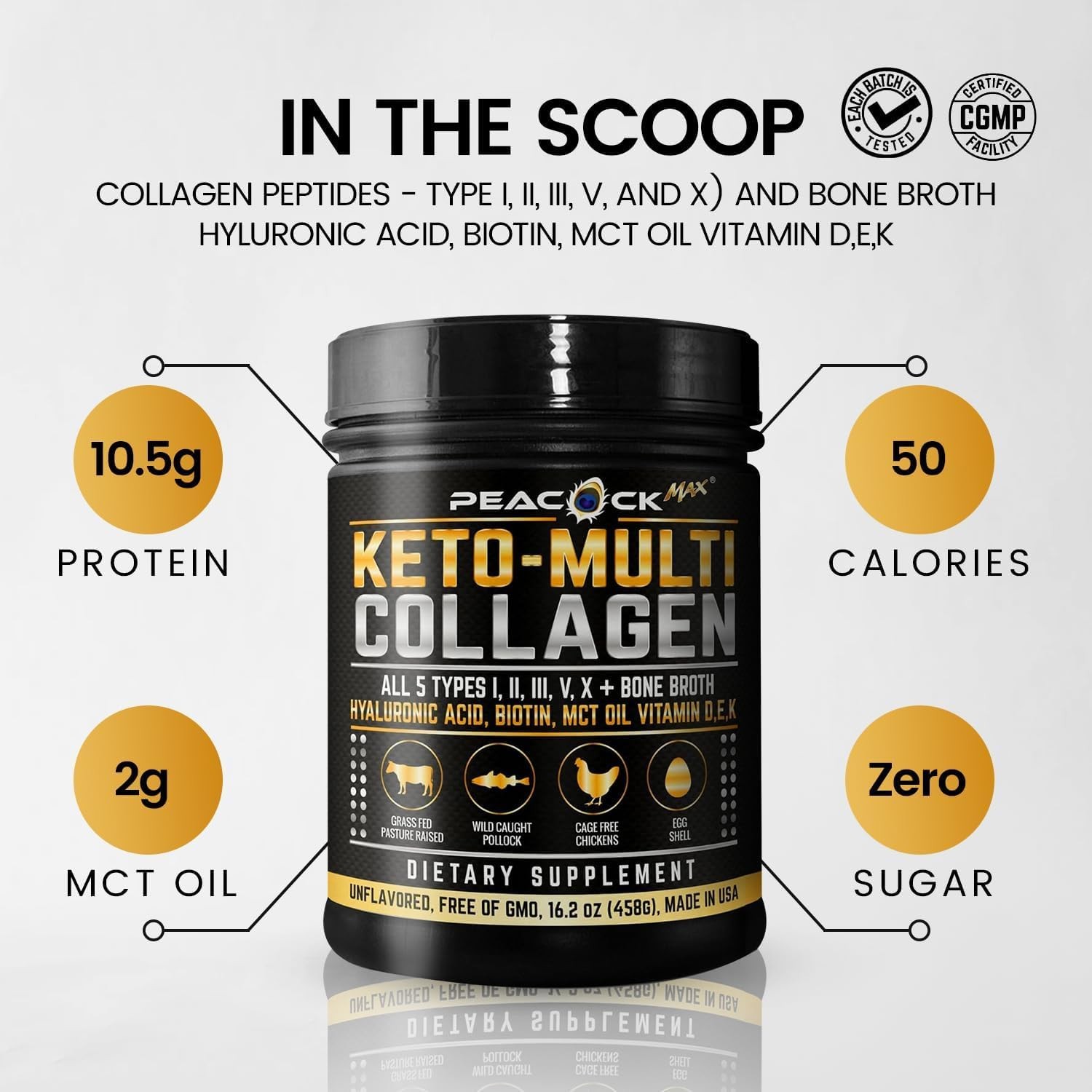 Collagen Peptides Multi Collagen Bone Broth Protein Powder 16.2 oz Unflavored