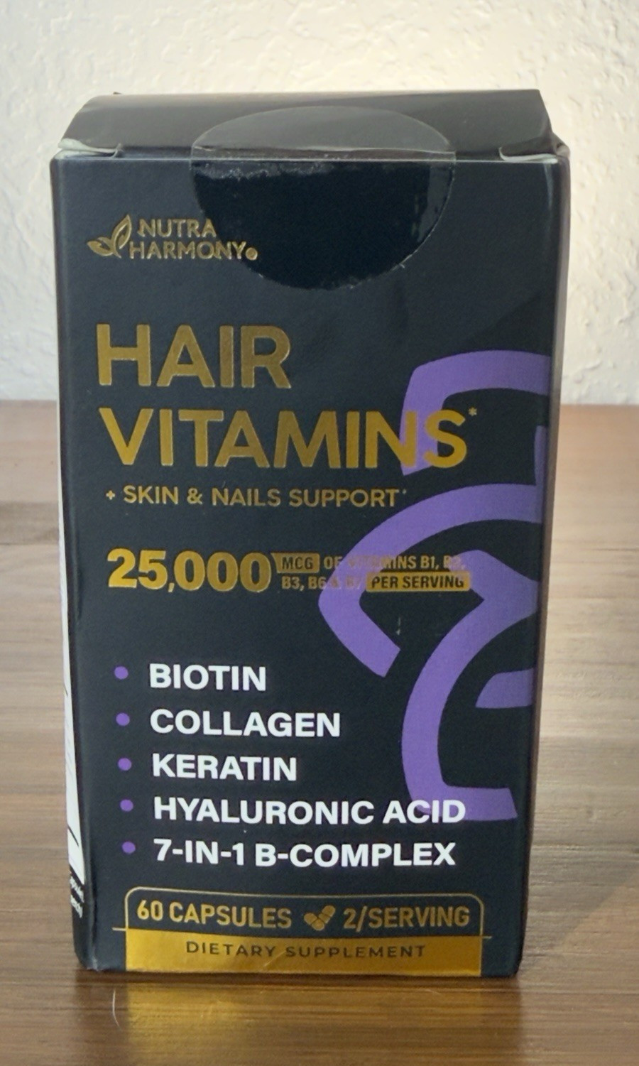 Nutra Harmony Hair Vitamins Hair Skin & Nails Support 25,000mcg 60ct
