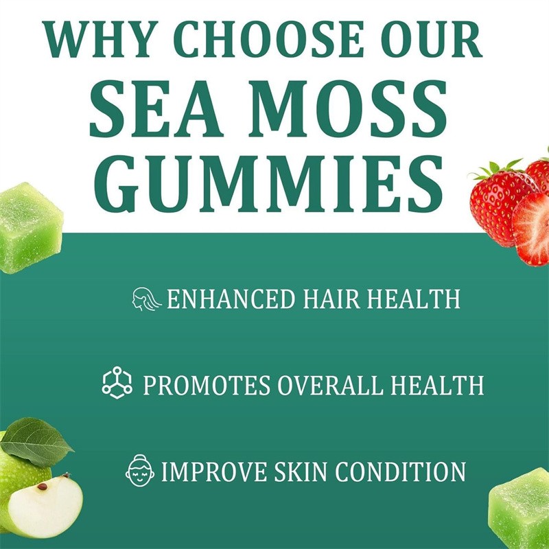 Improved 16 in 1 Organic Sea Moss Gummy | Irishmoss Extract 6000Mg | Green Apple