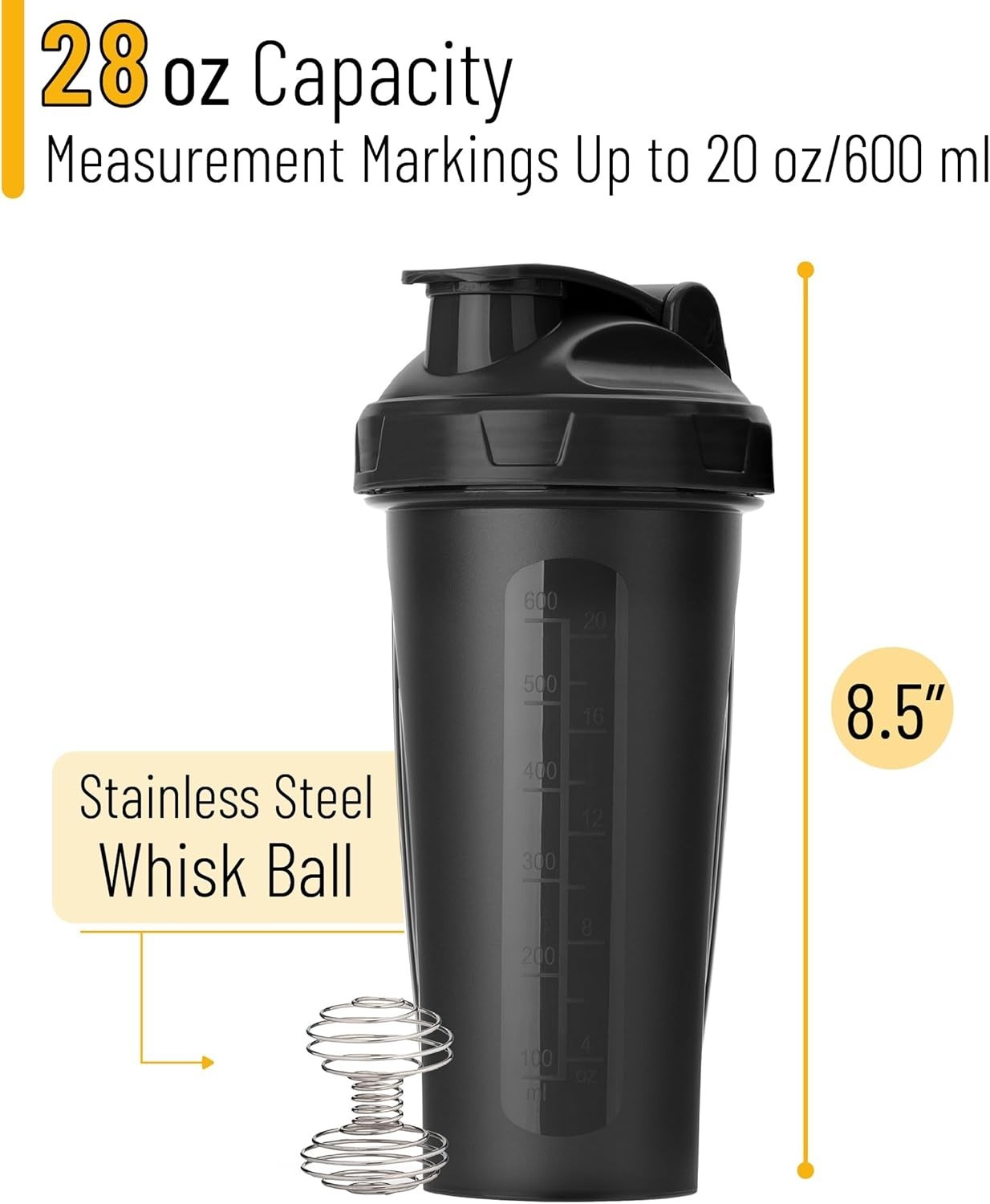 Leak-Proof 28 oz Protein Shaker Bottle with Stainless Steel Whisk – BPA Free