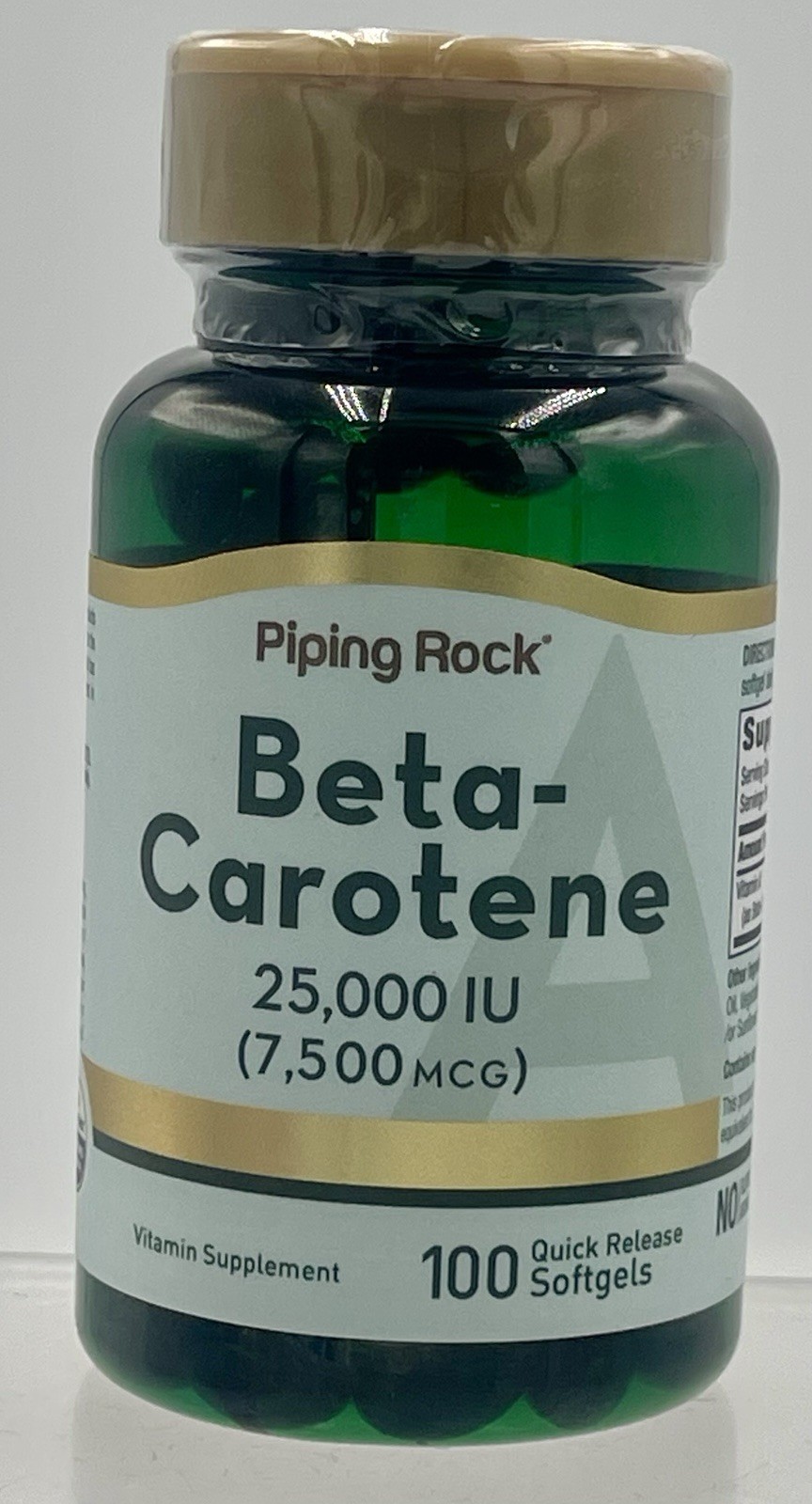 Beta-Carotene 25,000 IU 100 Softgels Vitamin A by Piping Rock EXP 06/2027