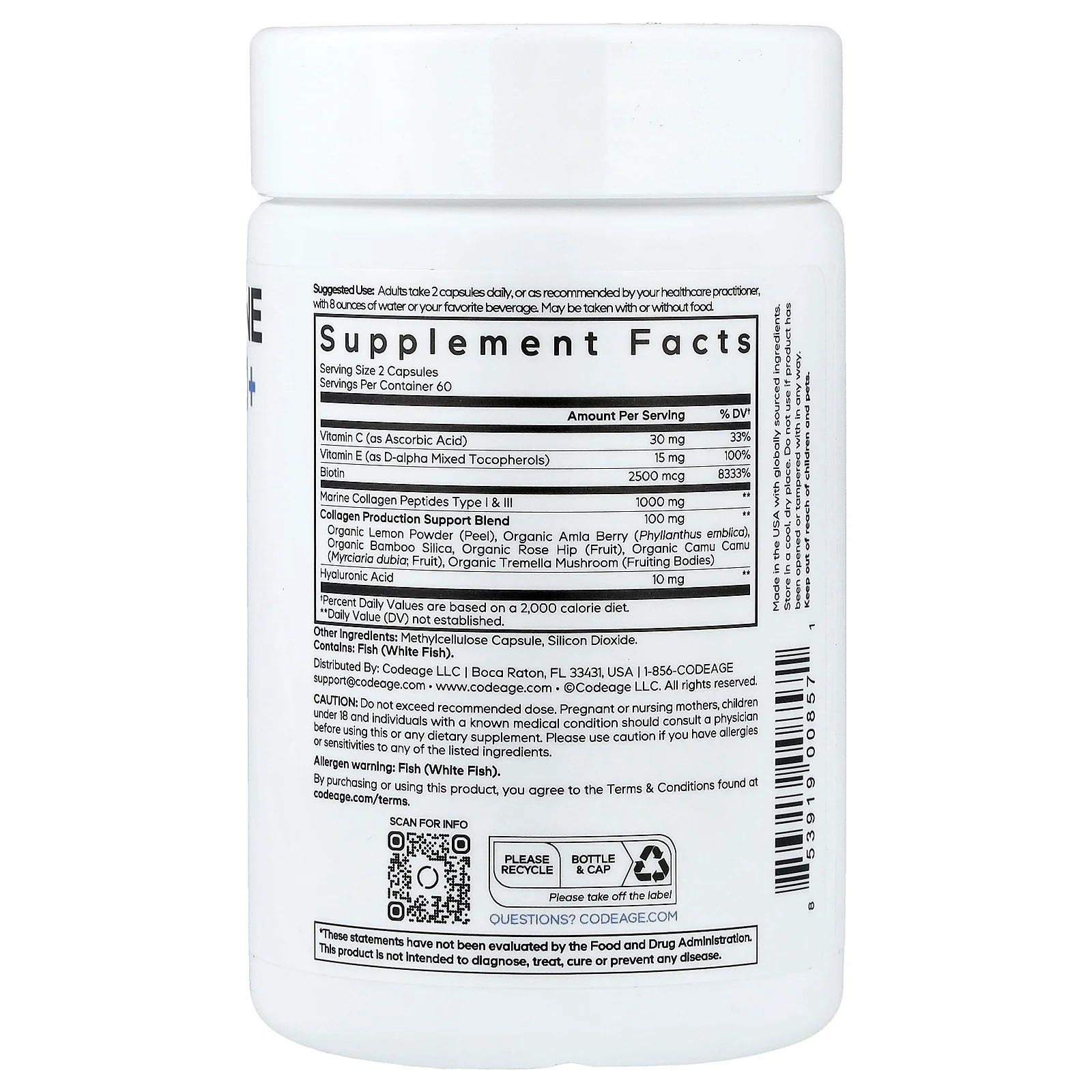 2 X Codeage, Biotin Marine Collagen+, 120 Vegetable Capsules