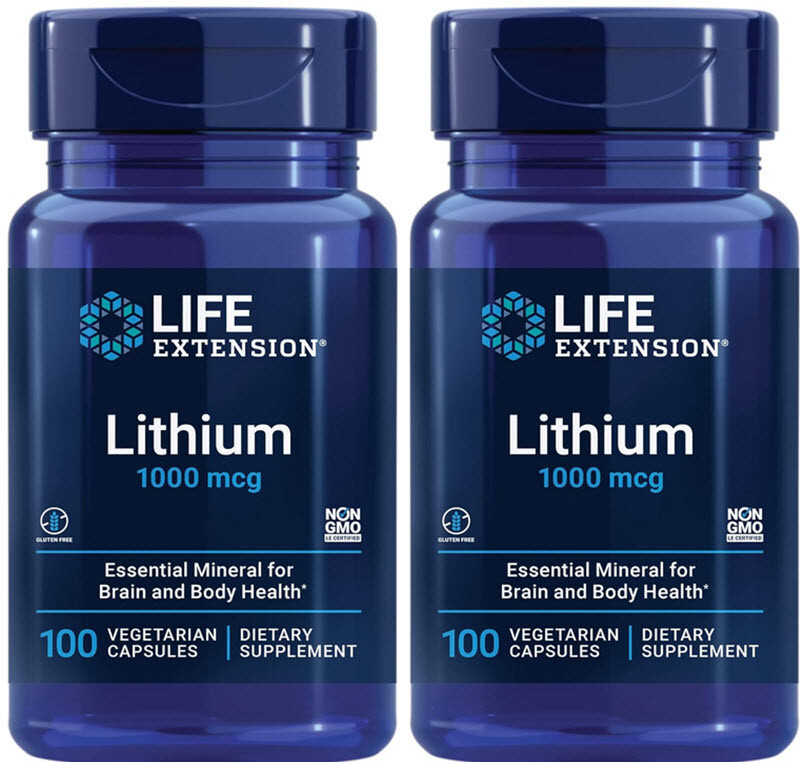 LITHIUM BRAIN HEALTH LONGEVITY MEMORY MOOD 1000mcg 100 Caps LIFE EXTENSION