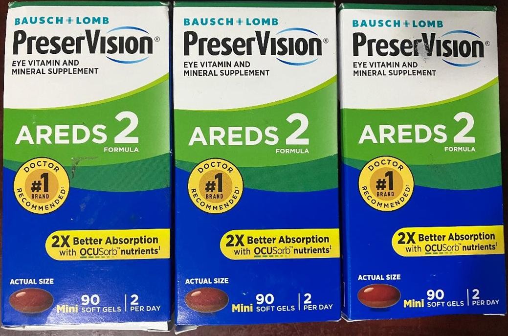 3-Pack Bausch & Lomb Preservision Areds 2 90 Soft Gels Each Bottle = 180