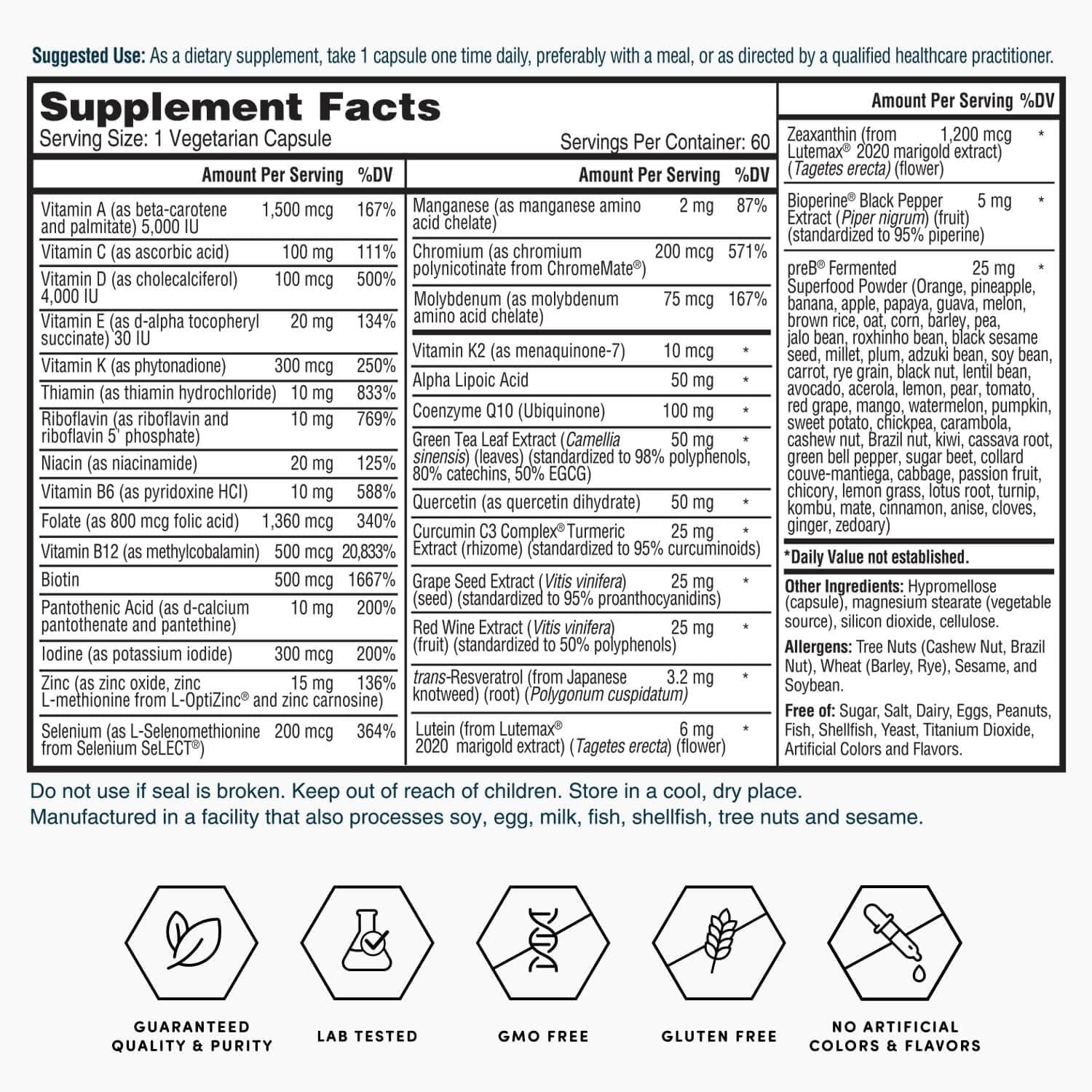 Nature’s Lab Gold One Daily Multivitamin – Contains 19 Essential Vitamins & Mine