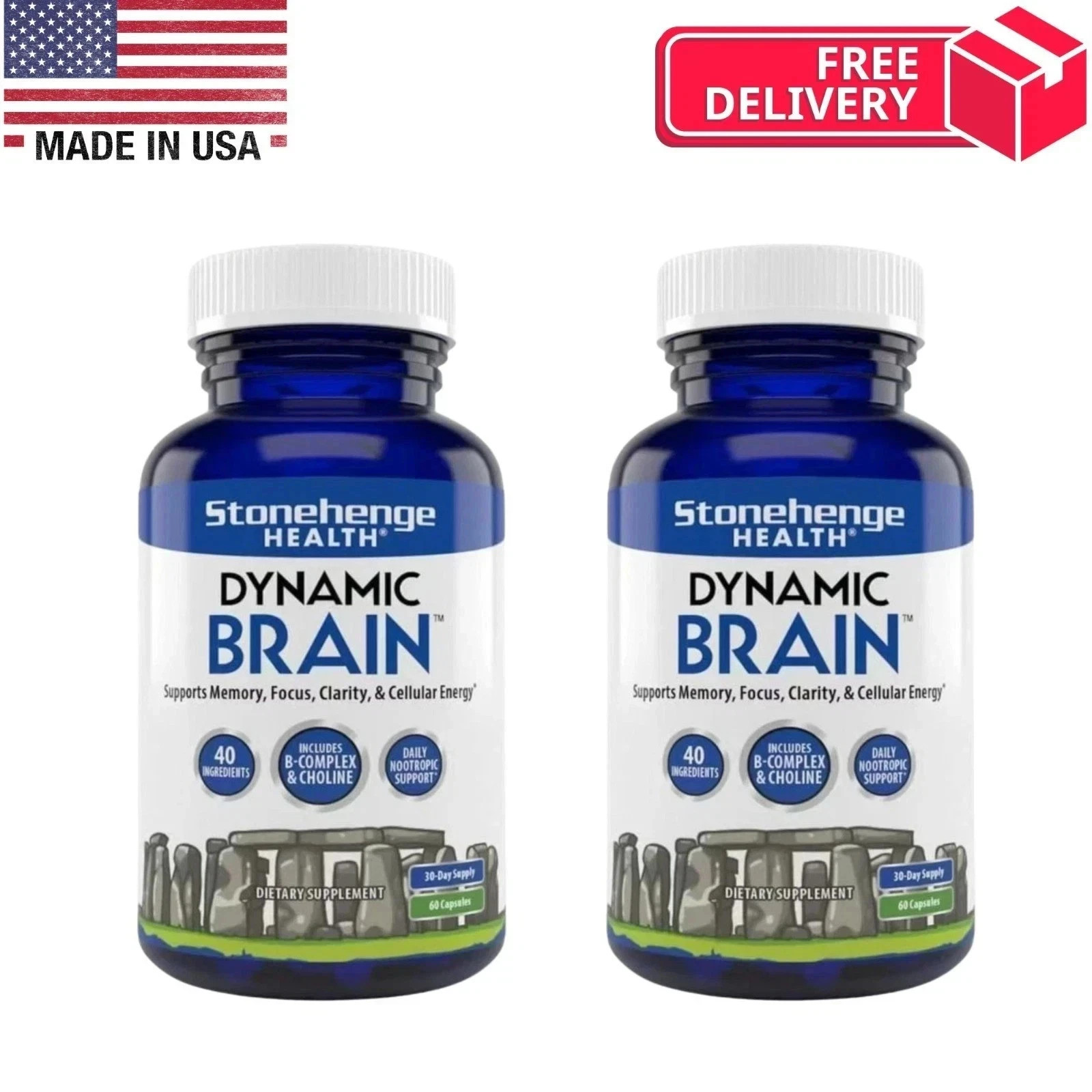 Dynamic Brain Supplement 60 Capsules–Memory Focus Clarity-Pack of 2