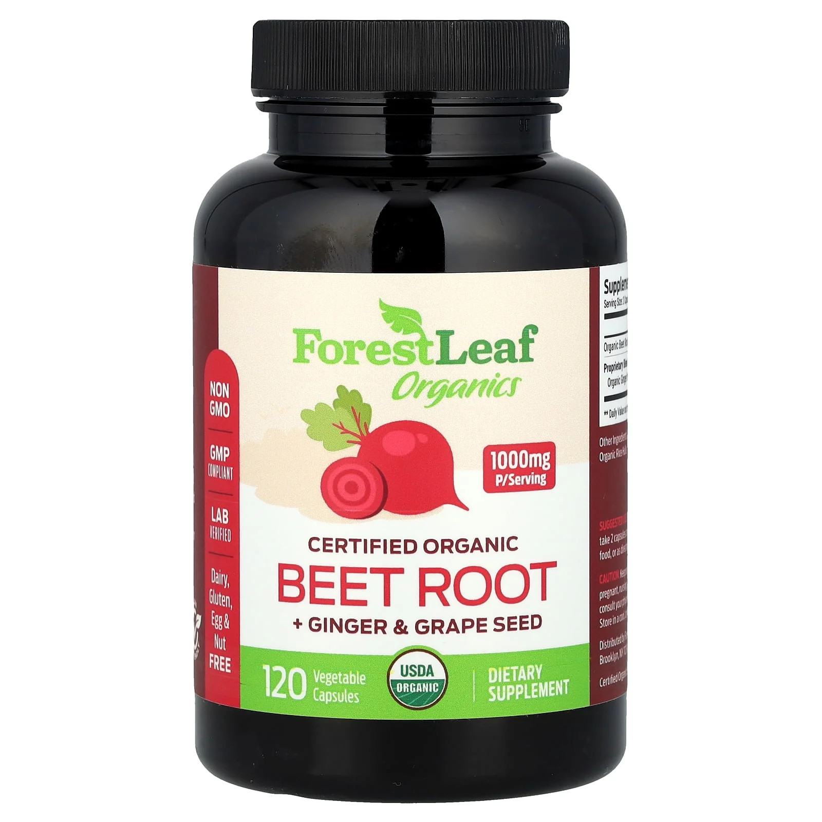 2 X Forest Leaf, Certified Organic Beet Root + Ginger & Grape Seed, 120 Vegetab