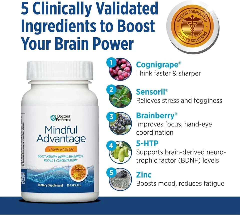 3 Pack Mindful Advantage Brain Memory Focus Supplement – 30 Caps – Expiry 2028