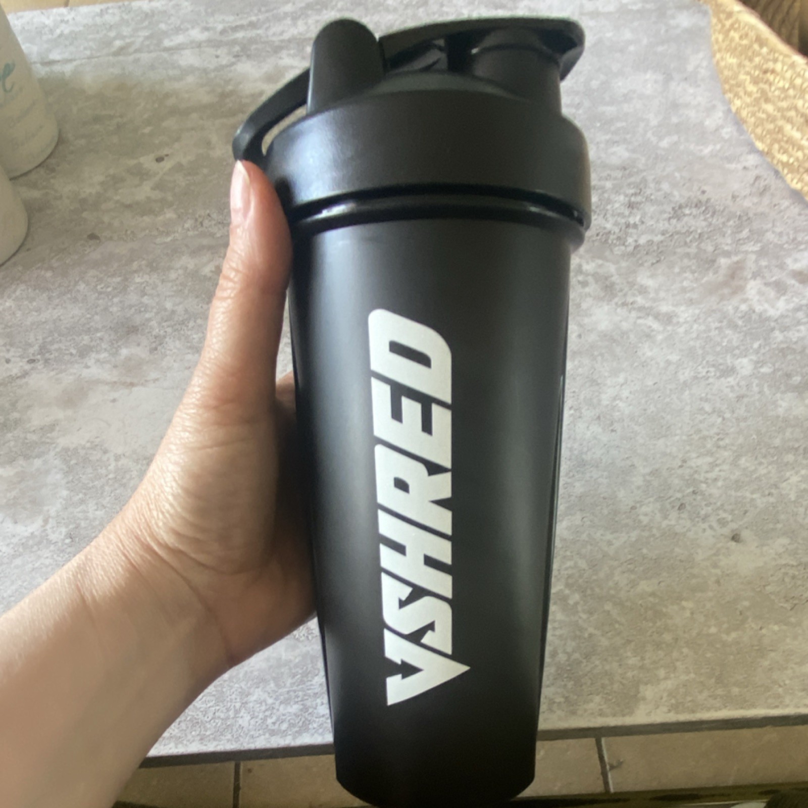 V SHRED Black 20oz BPA-Free Shaker Bottle with Mixing Ball, Sport Gym, Flip Lock
