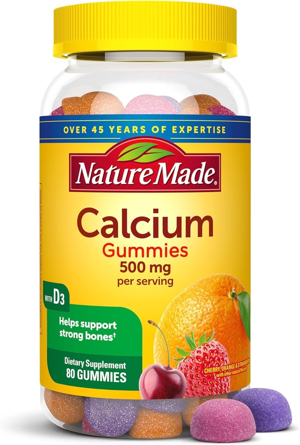 Nature Made Calcium 500mg Gummies with Vitamin D3 80 Count Bone Support