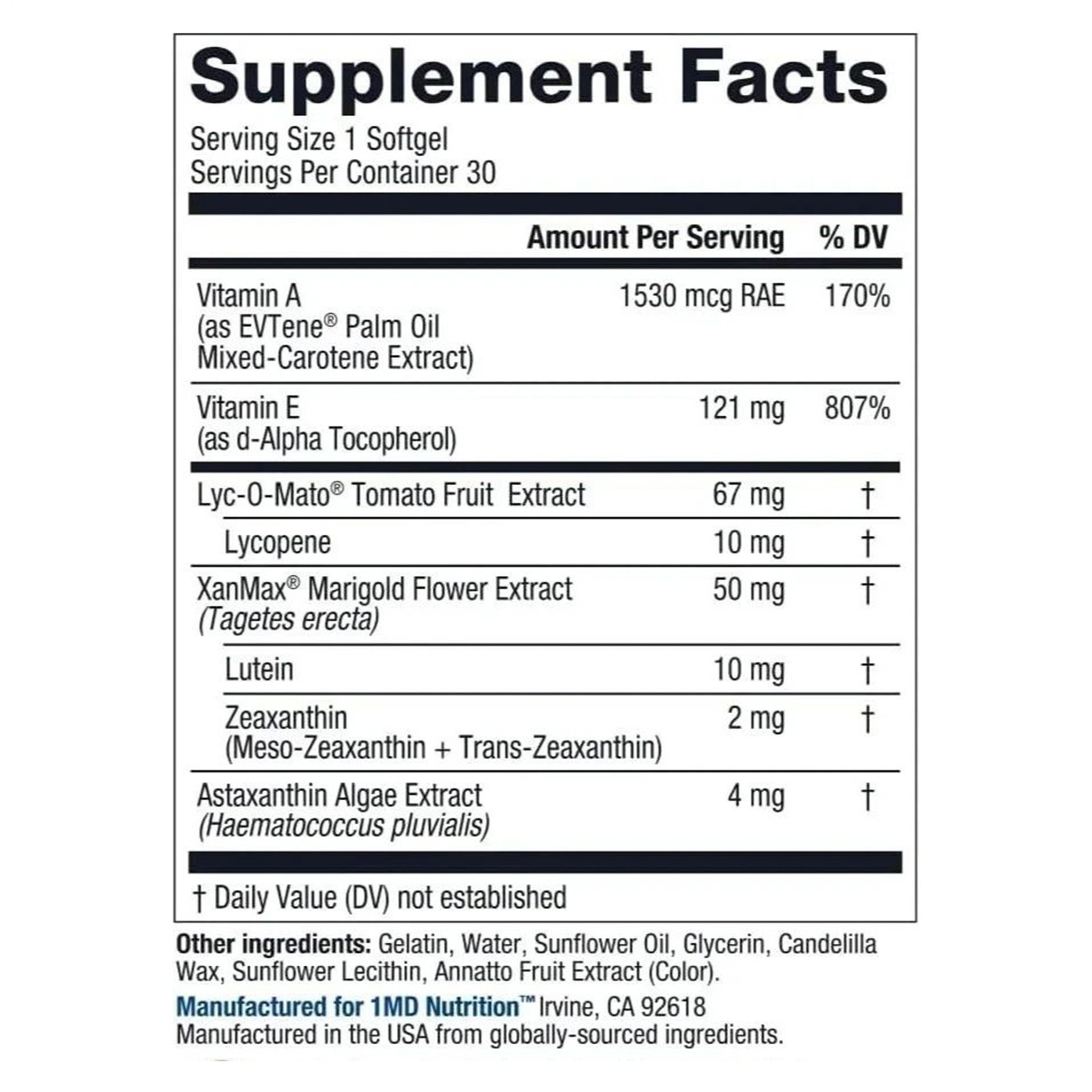 Nutrition Vision MD Eye Vitamin CARMIS – Eye Supplement – 30 Softgels *1-3 pa…