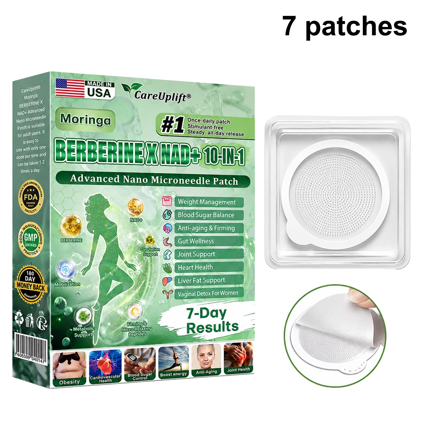 CareUplift Moringa & Berberine 10-in-1 Advanced Nano Microneedle Patch