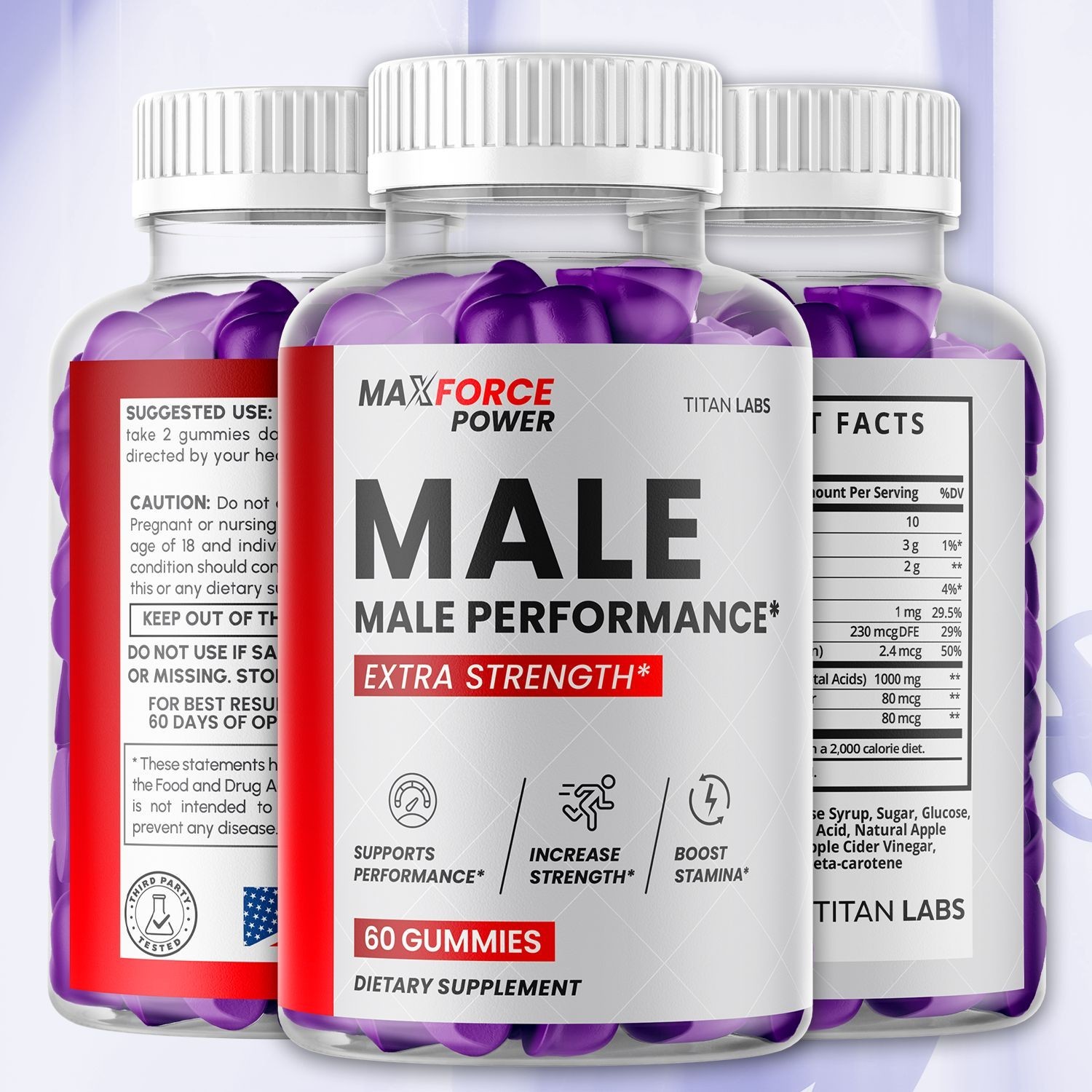 (3 Pack) Max Force Power Male Gummies Advanced Support Supplement 180 Gummies