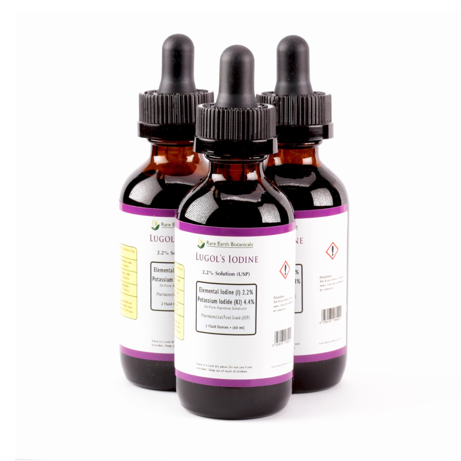 6 oz Lugols Iodine 2% RARE EARTH BOTANICALS High Potency Three 2oz Bottles