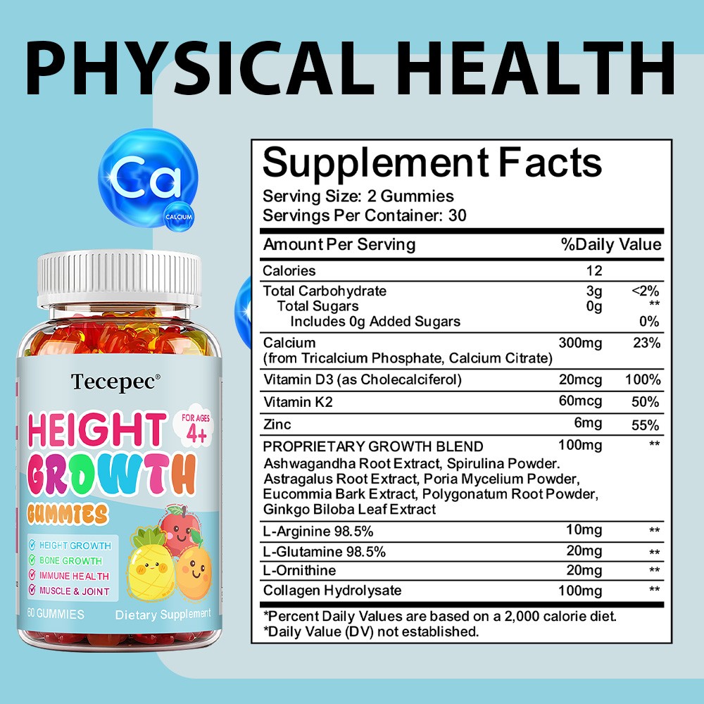 Calcium Zinc Vitamin D3 K2 Gummies Immune Bone Height Growth Muscle Health US