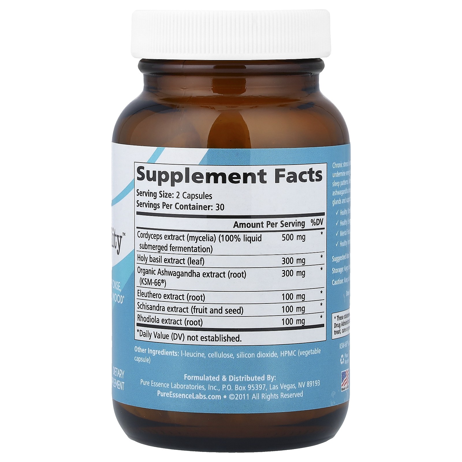 Pure Essence AdrenalEssence 60 Veggie Caps Dairy-Free, Gluten-Free, No