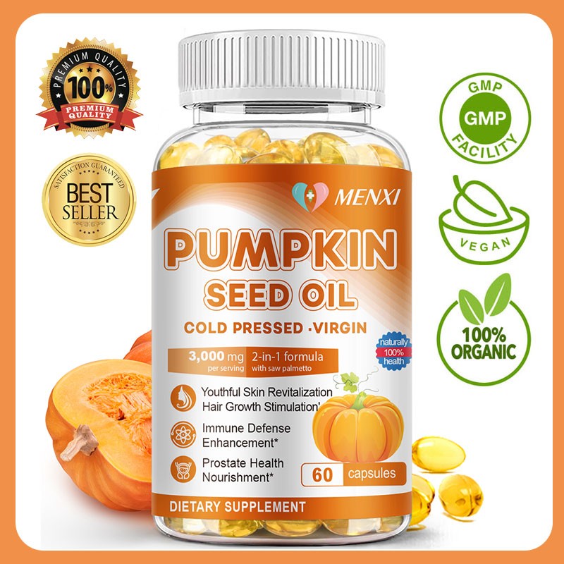 Pumpkin Seed Oil Saw Palmetto 3000 mg – Bladder Health, Immune Support 60 Pills