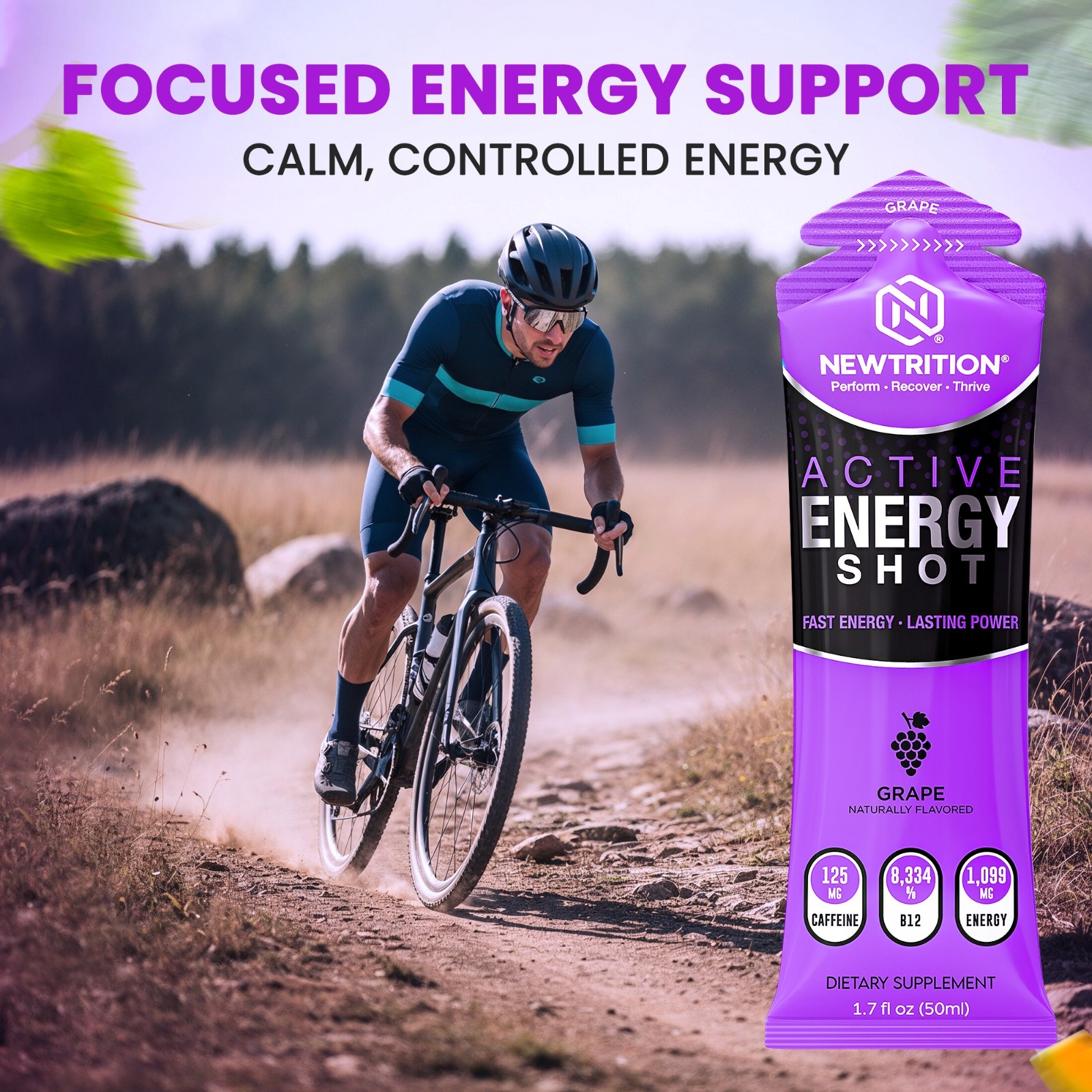NewTrition Active Energy Shots 24ct 125mg Caffeine B12 Focus Energy Drink Pouch