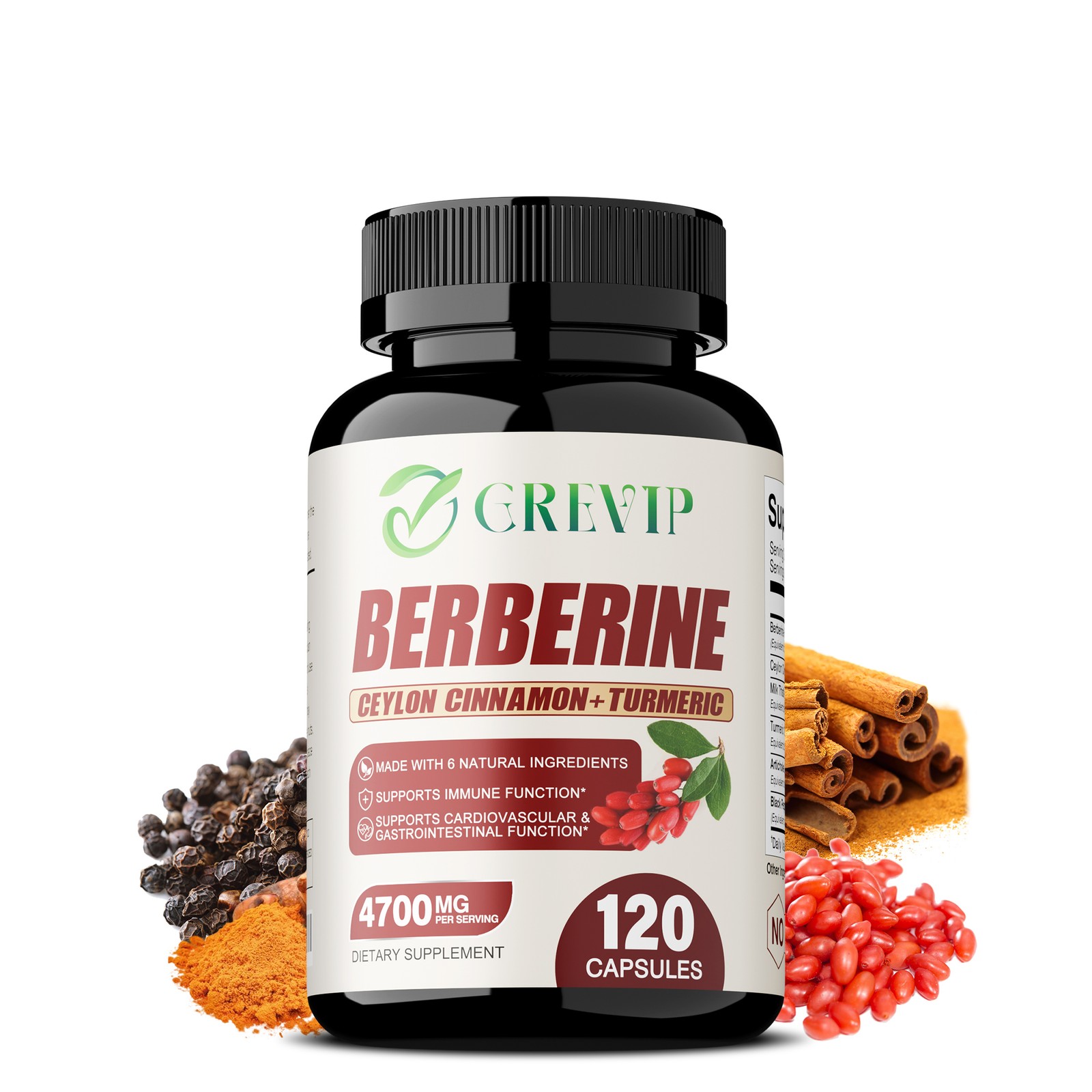 Berberine HCI 4700mg – Blood Sugar Balance & Control – Ceylon Cinnamon, Turmeric