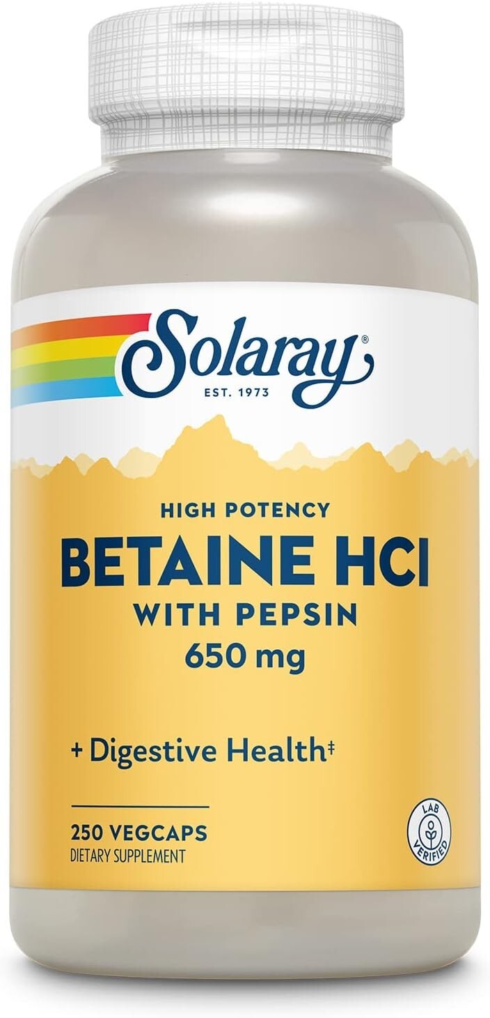 Solaray Betaine HCL with Pepsin 650 mg 250 caps